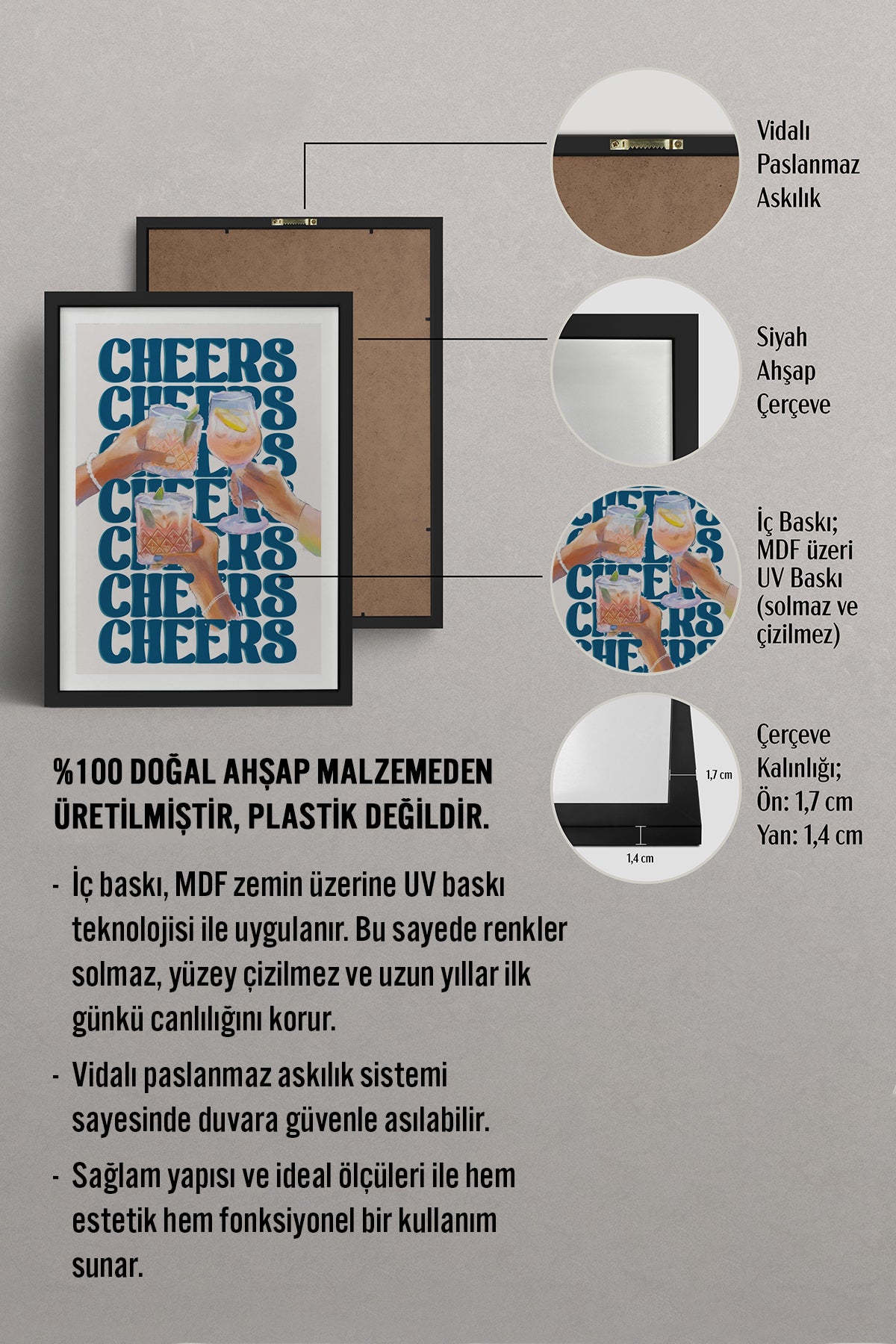 HOMEPACK Ahşap Çerçeveli Tablo Çerçeveli Poster Sanatsal Modern Duvar Dekoru TK-756