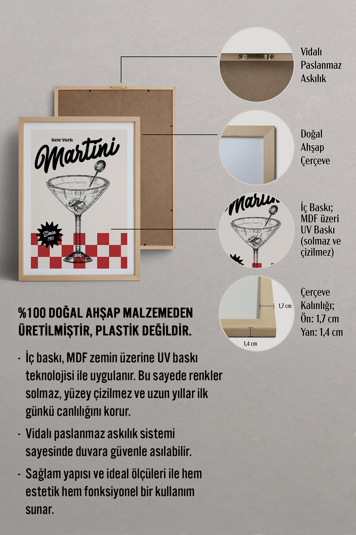 HOMEPACK Ahşap Çerçeveli Tablo Çerçeveli Poster Sanatsal Modern Duvar Dekoru TK-758