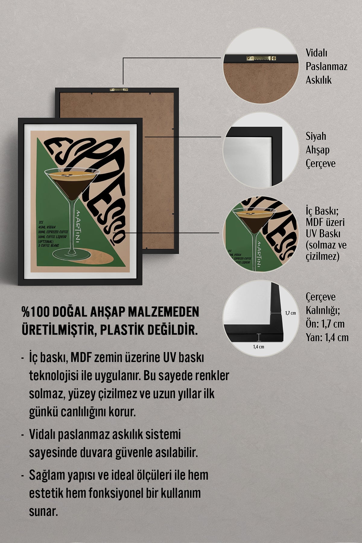 HOMEPACK Ahşap Çerçeveli Tablo Çerçeveli Poster Sanatsal Modern Duvar Dekoru TK-759