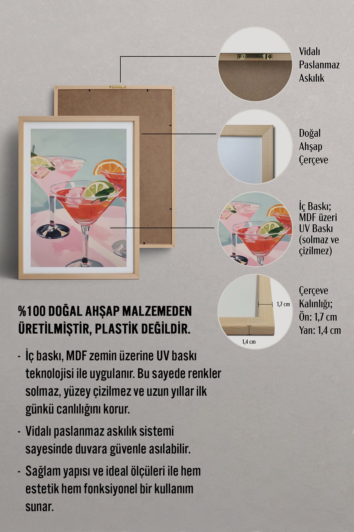 HOMEPACK Ahşap Çerçeveli Tablo Çerçeveli Poster Sanatsal Modern Duvar Dekoru TK-761
