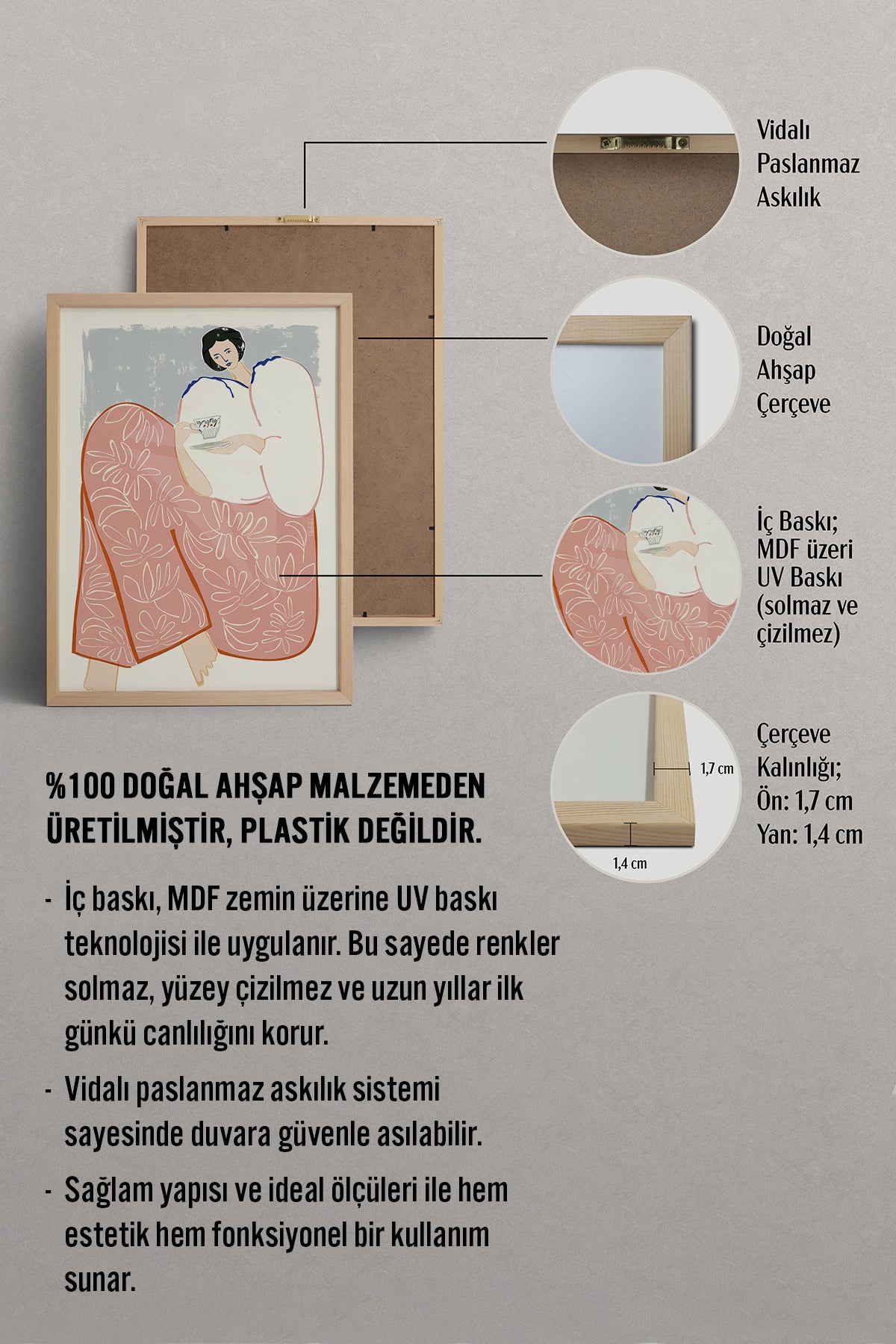 HOMEPACK Ahşap Çerçeveli Tablo Çerçeveli Poster Sanatsal Modern Duvar Dekoru TK-762
