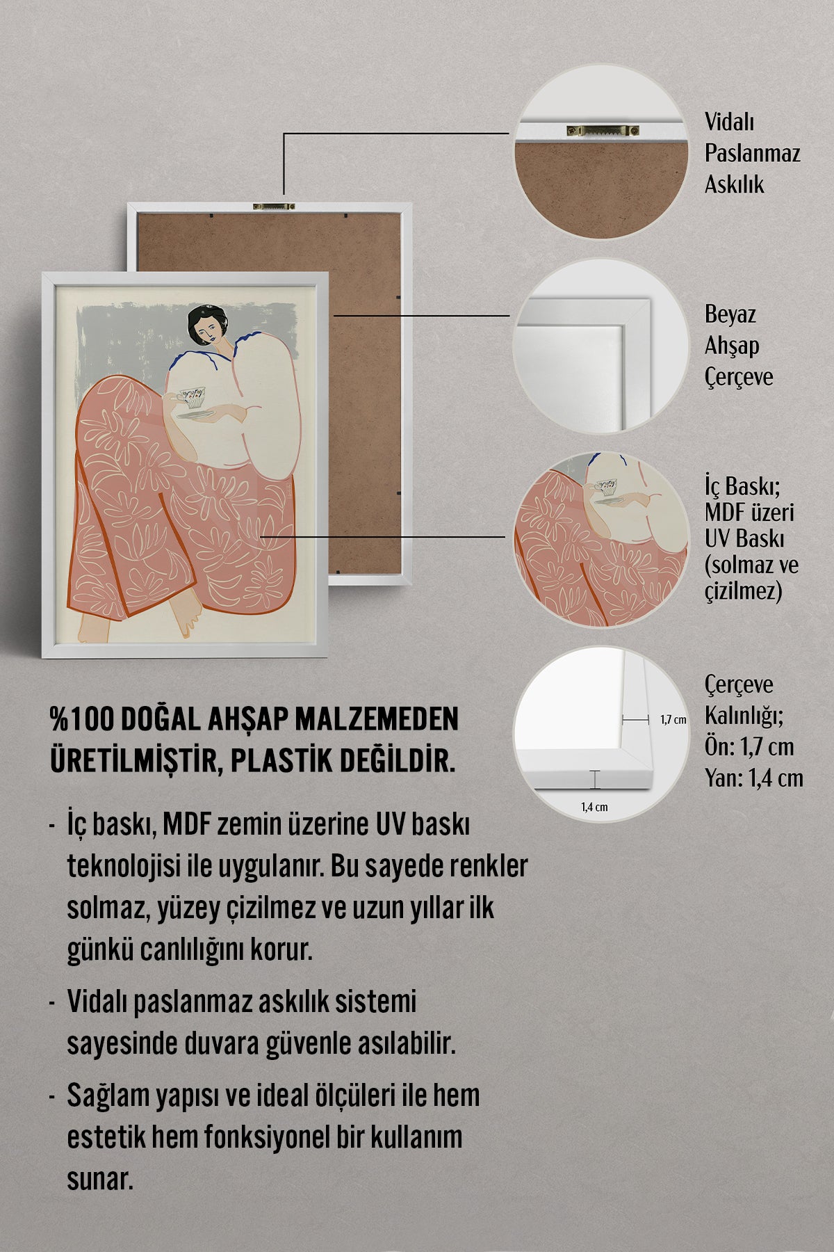 HOMEPACK Ahşap Çerçeveli Tablo Çerçeveli Poster Sanatsal Modern Duvar Dekoru TK-762