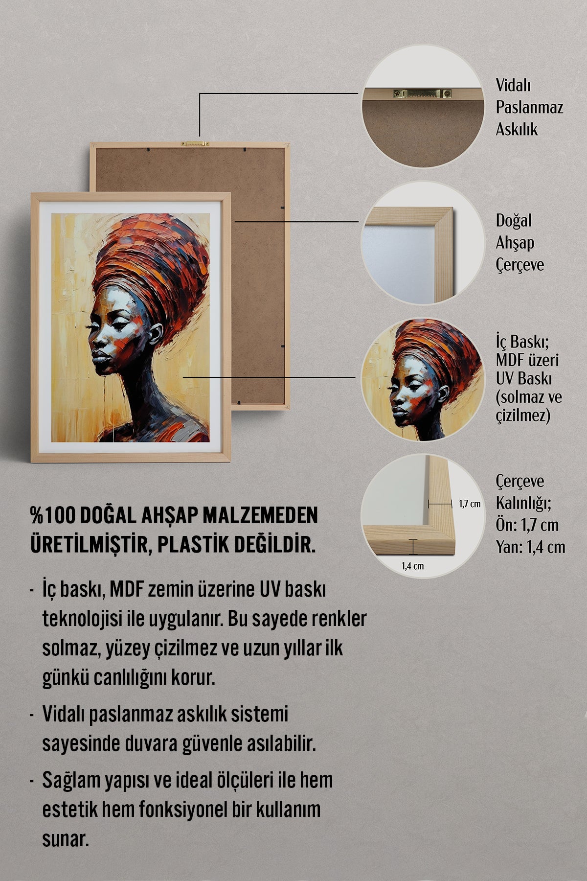 HOMEPACK Ahşap Çerçeveli Tablo Çerçeveli Poster Sanatsal Modern Duvar Dekoru TK-763