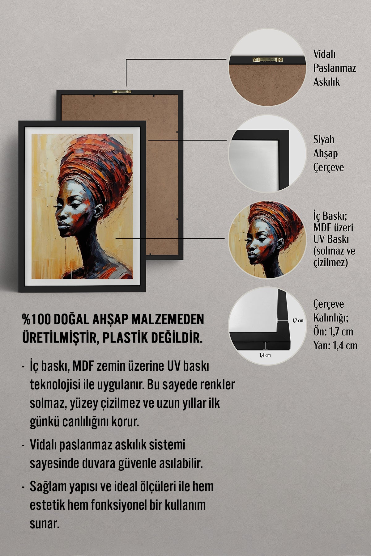 HOMEPACK Ahşap Çerçeveli Tablo Çerçeveli Poster Sanatsal Modern Duvar Dekoru TK-763