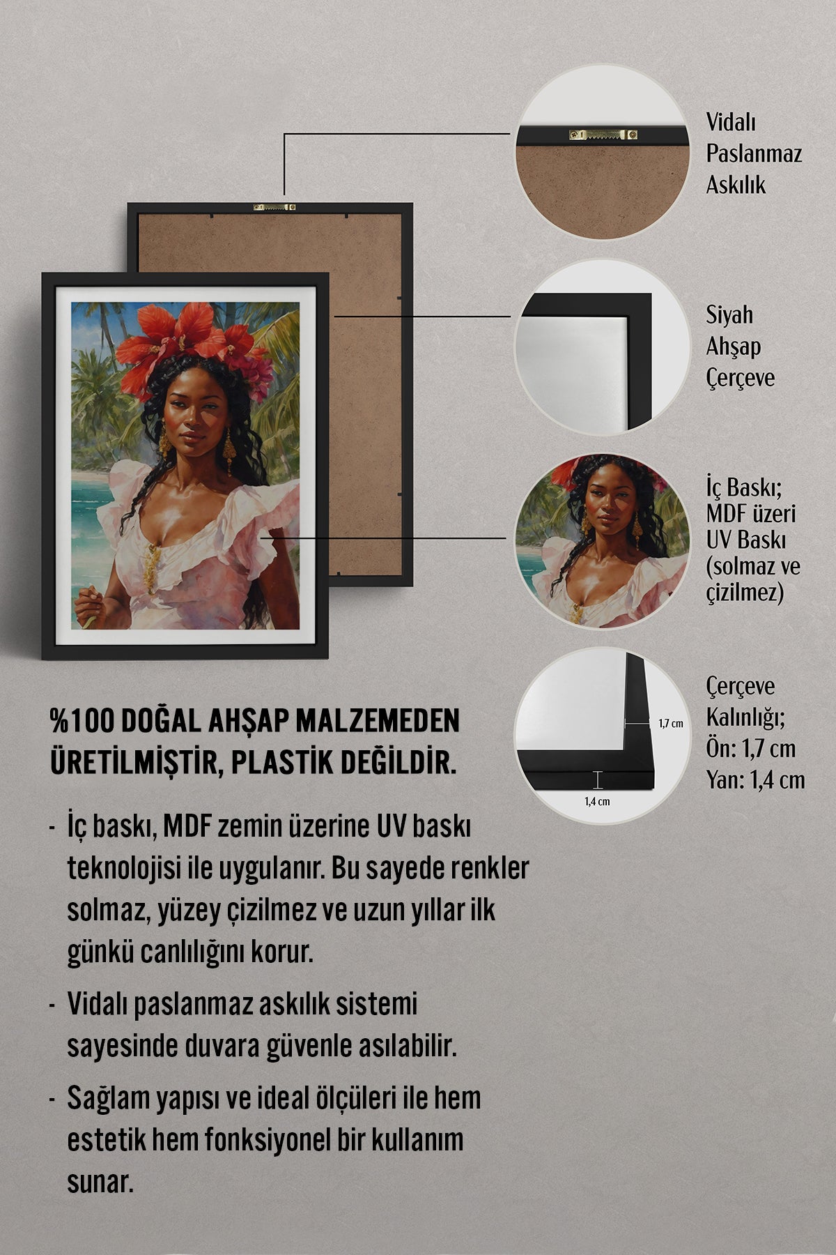 HOMEPACK Ahşap Çerçeveli Tablo Çerçeveli Poster Sanatsal Modern Duvar Dekoru TK-764