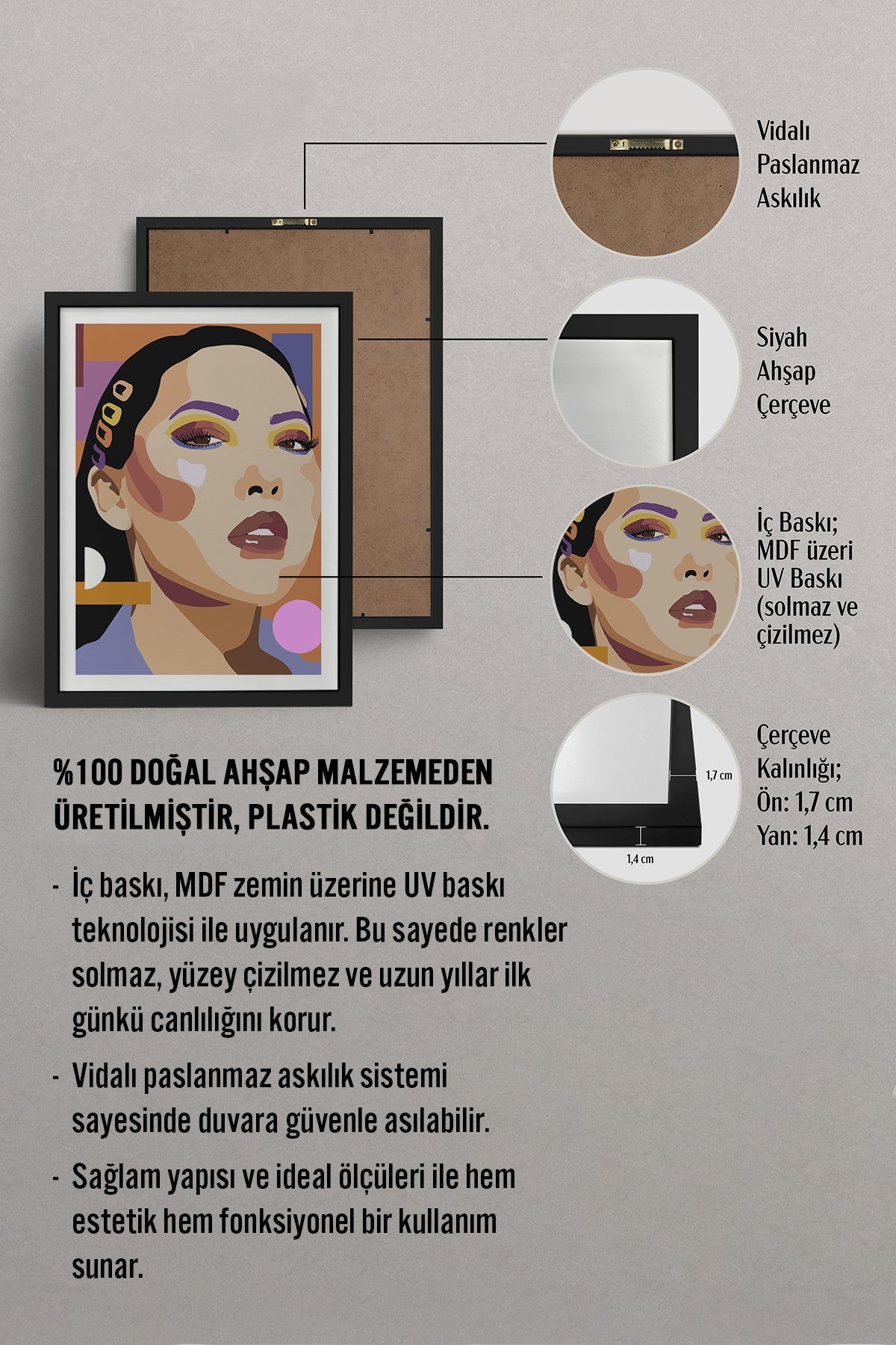 HOMEPACK Ahşap Çerçeveli Tablo Çerçeveli Poster Sanatsal Modern Duvar Dekoru TK-765