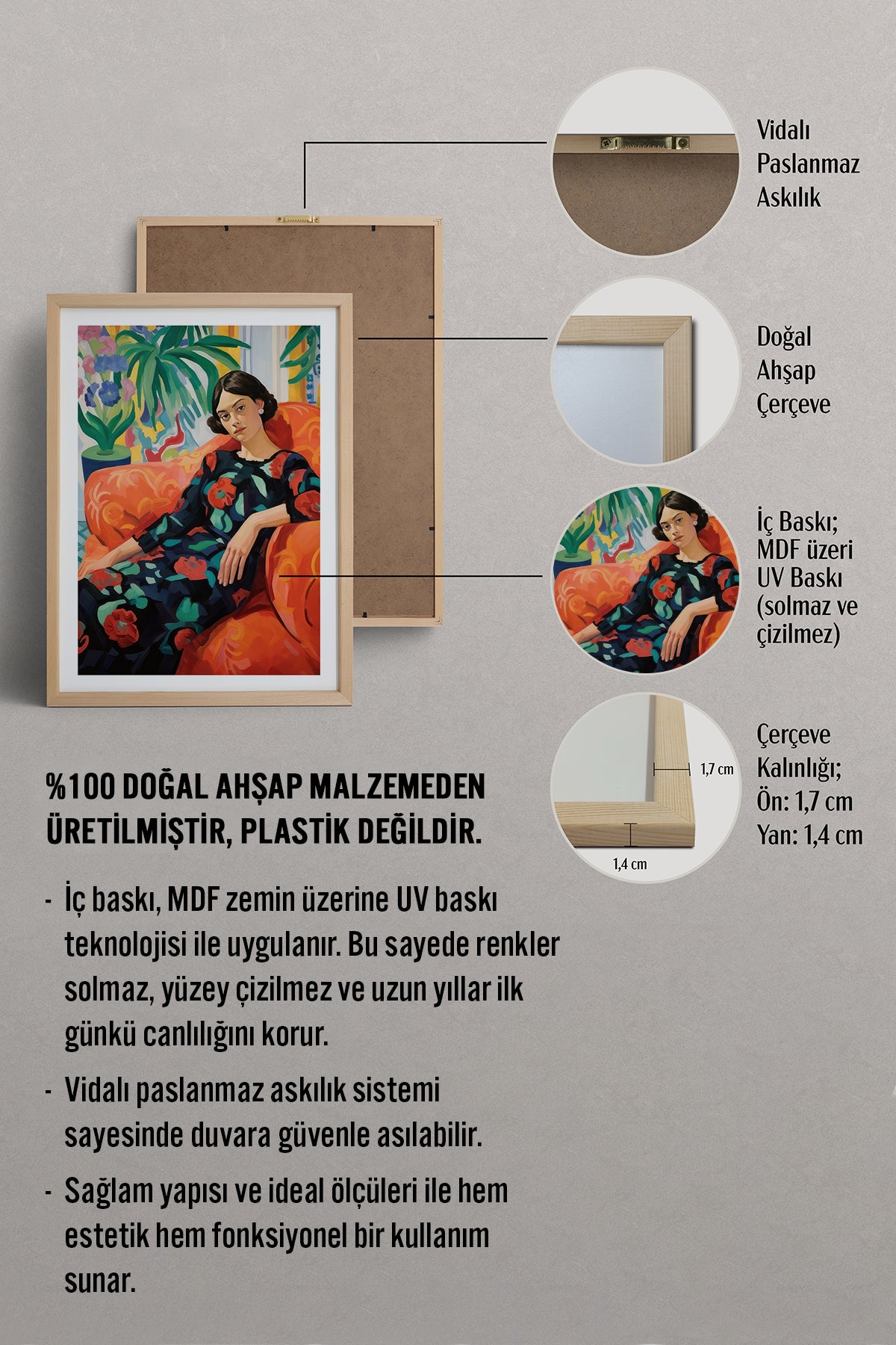 HOMEPACK Ahşap Çerçeveli Tablo Çerçeveli Poster Sanatsal Modern Duvar Dekoru TK-766