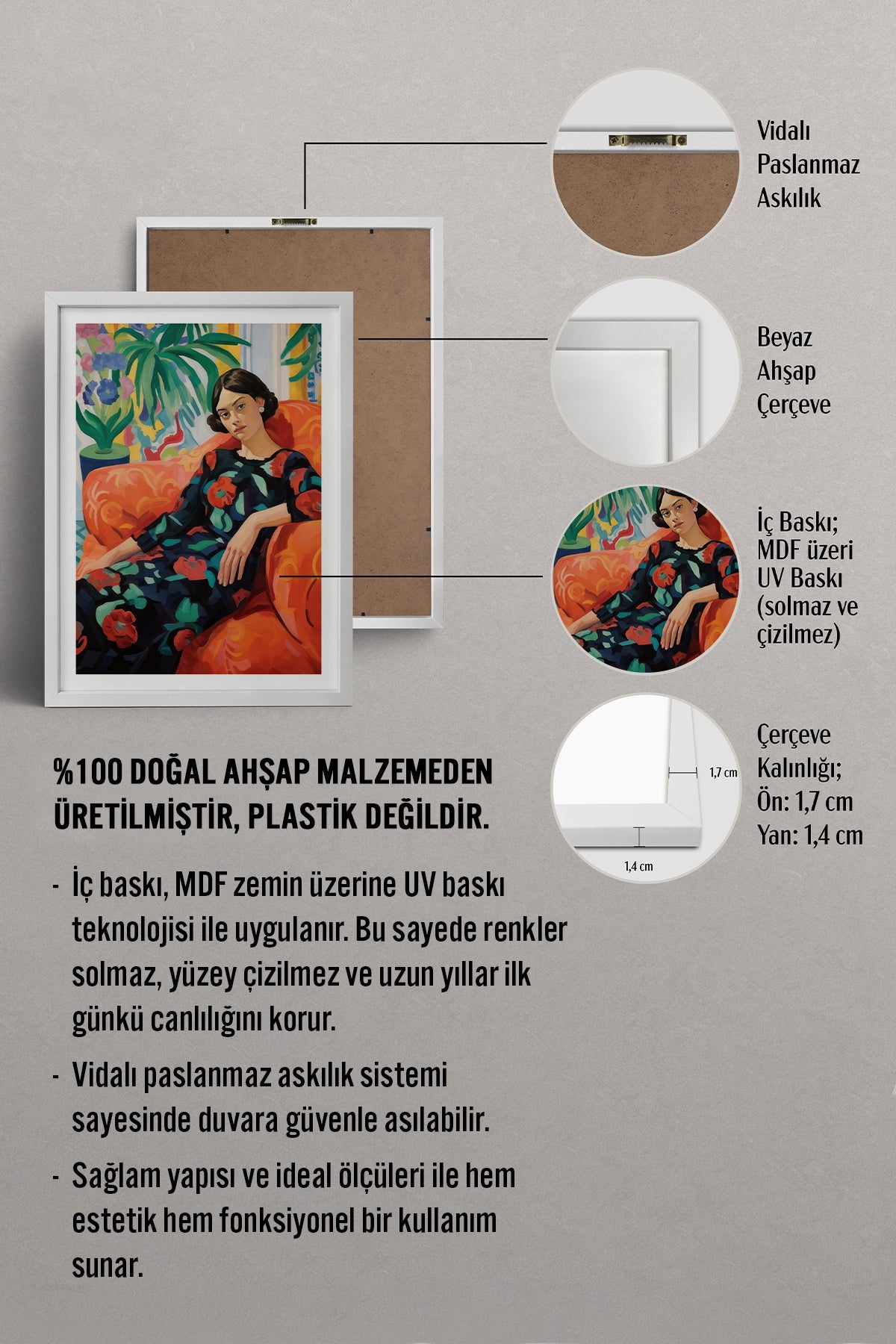 HOMEPACK Ahşap Çerçeveli Tablo Çerçeveli Poster Sanatsal Modern Duvar Dekoru TK-766