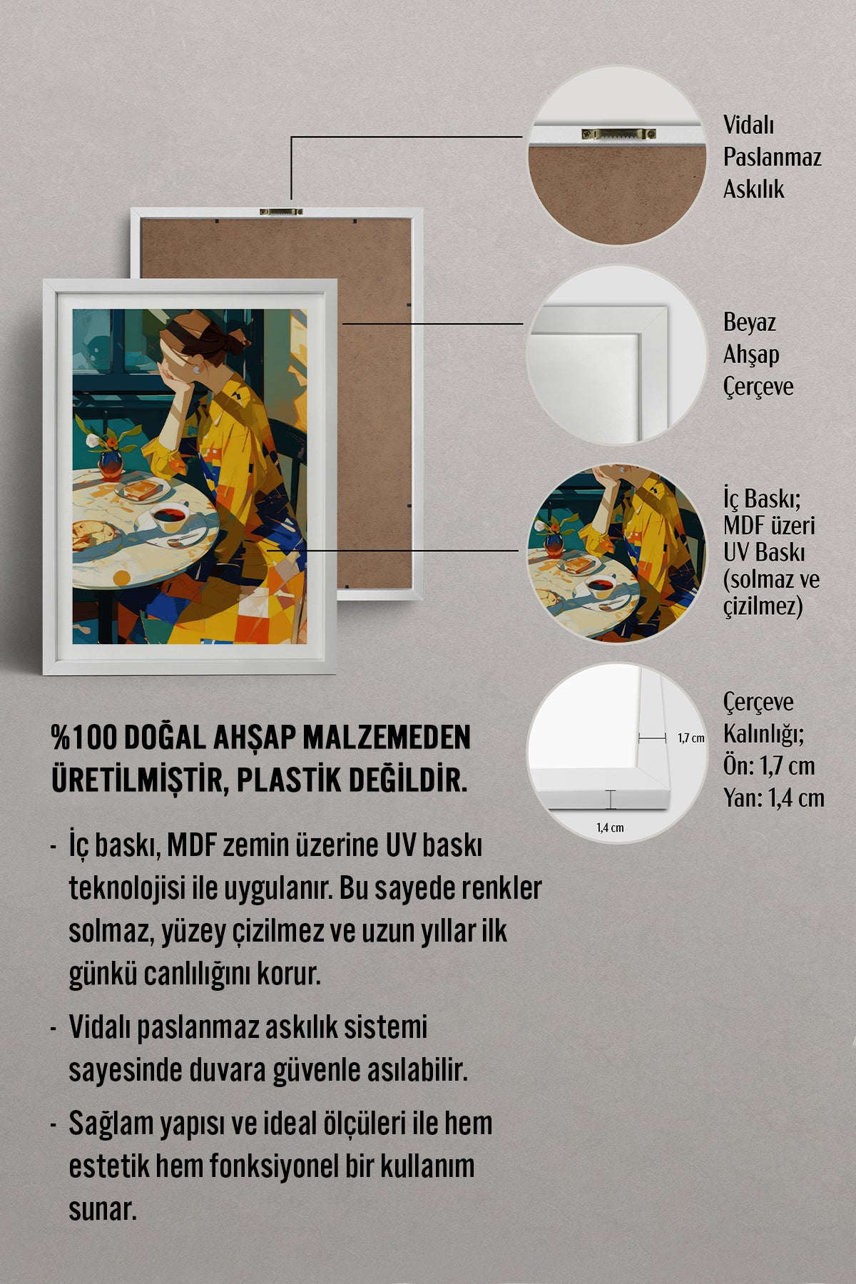 HOMEPACK Ahşap Çerçeveli Tablo Çerçeveli Poster Sanatsal Modern Duvar Dekoru TK-767