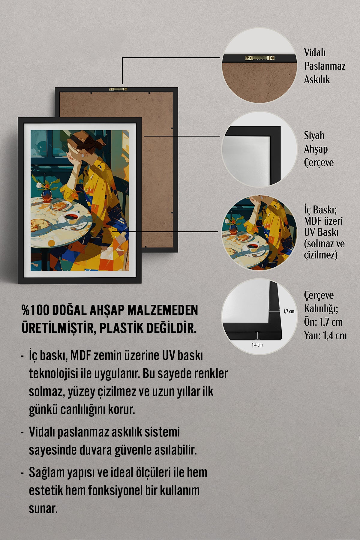 HOMEPACK Ahşap Çerçeveli Tablo Çerçeveli Poster Sanatsal Modern Duvar Dekoru TK-767