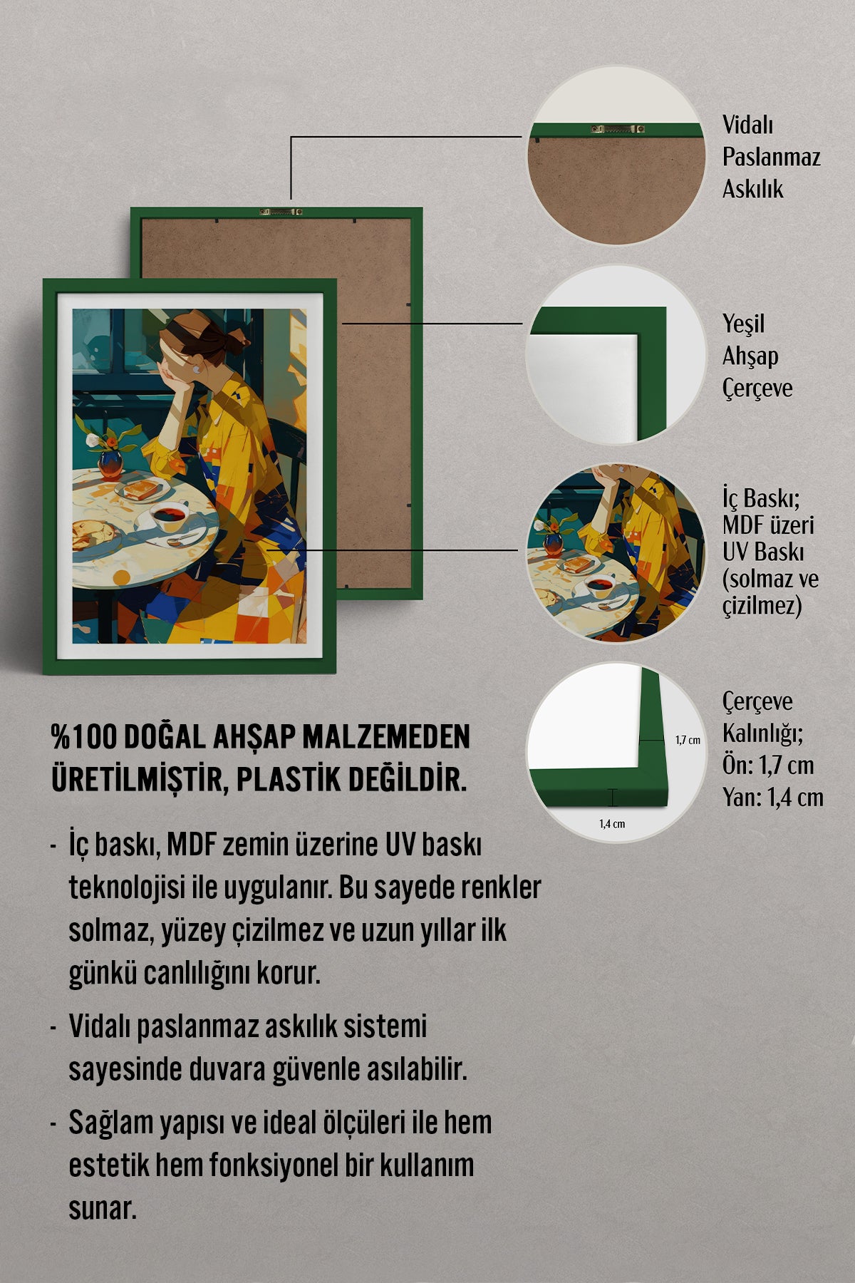HOMEPACK Ahşap Çerçeveli Tablo Çerçeveli Poster Sanatsal Modern Duvar Dekoru TK-767