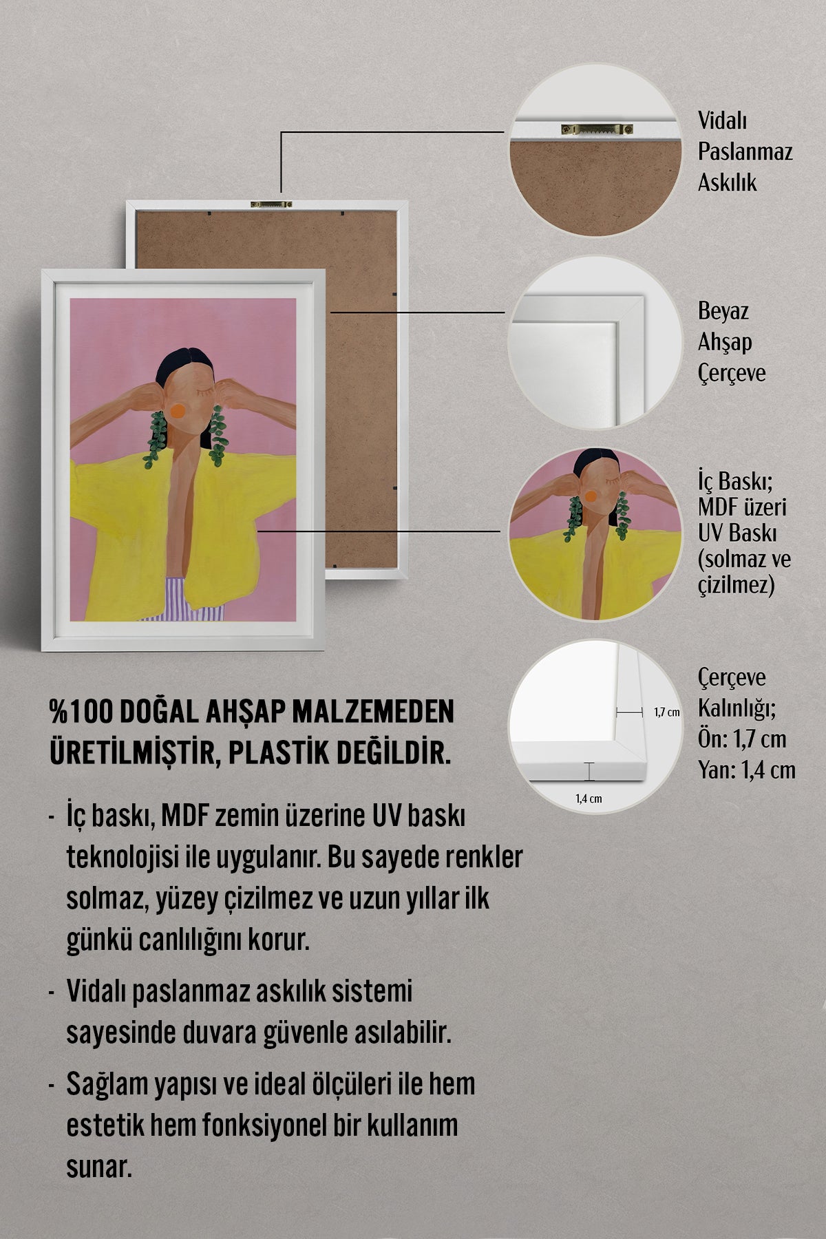 HOMEPACK Ahşap Çerçeveli Tablo Çerçeveli Poster Sanatsal Modern Duvar Dekoru TK-768