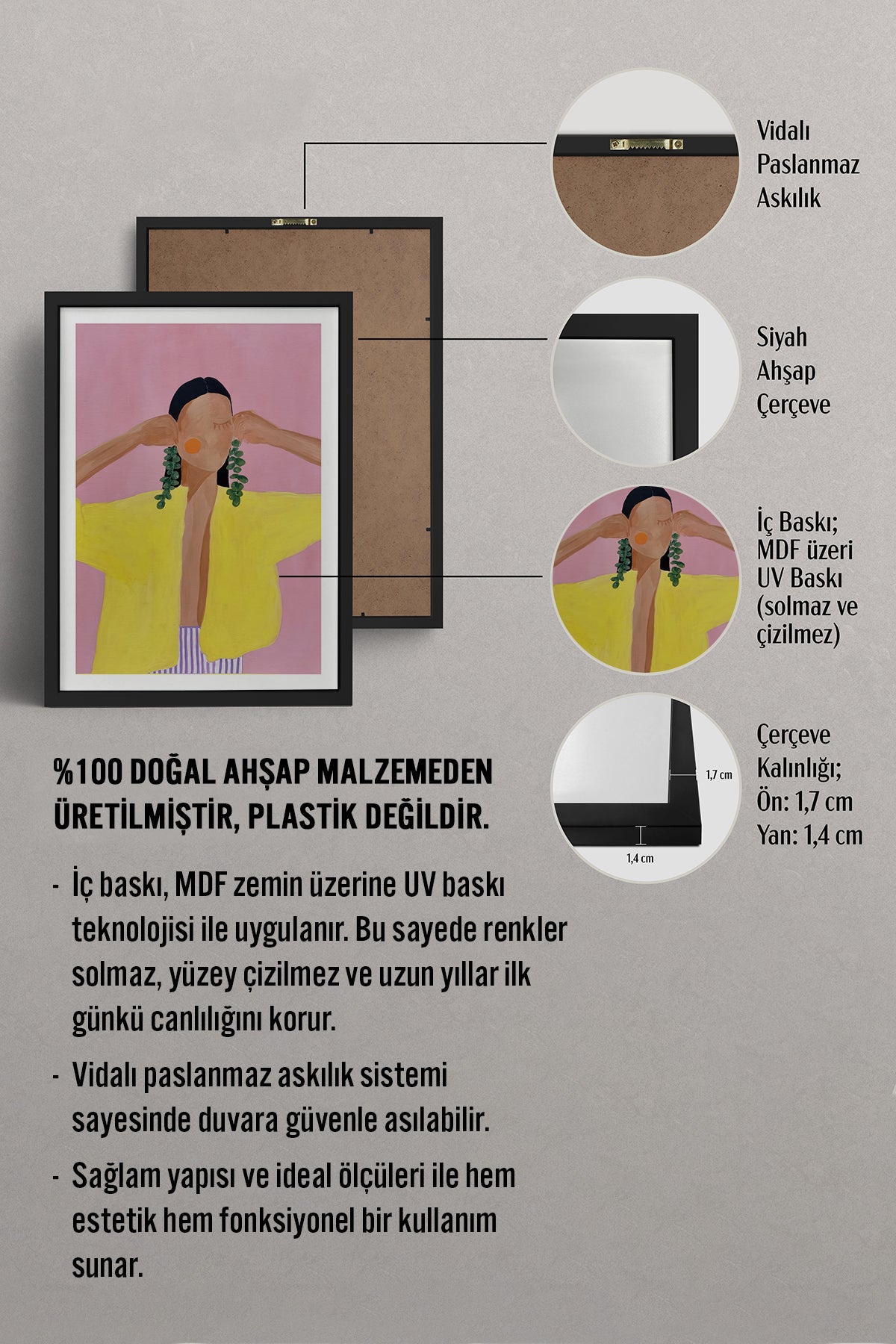 HOMEPACK Ahşap Çerçeveli Tablo Çerçeveli Poster Sanatsal Modern Duvar Dekoru TK-768