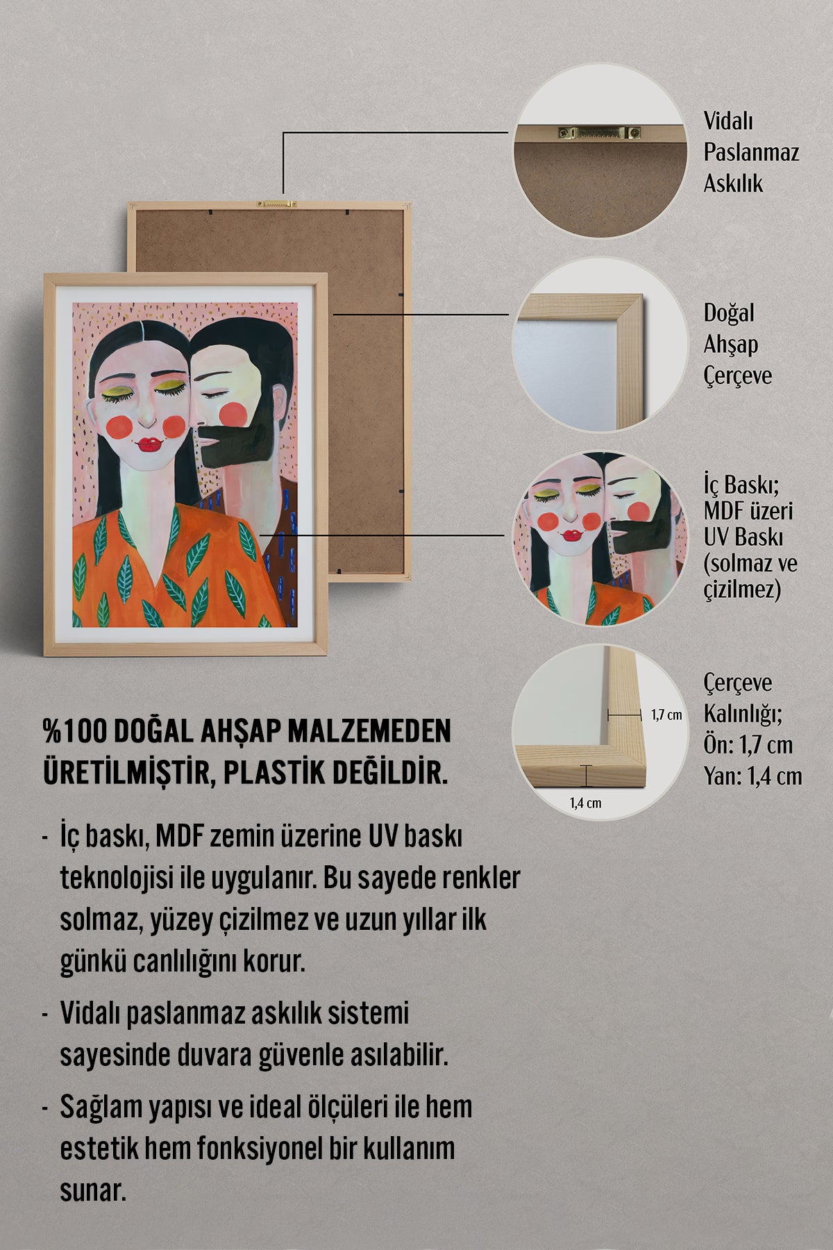 HOMEPACK Ahşap Çerçeveli Tablo Çerçeveli Poster Sanatsal Modern Duvar Dekoru TK-769