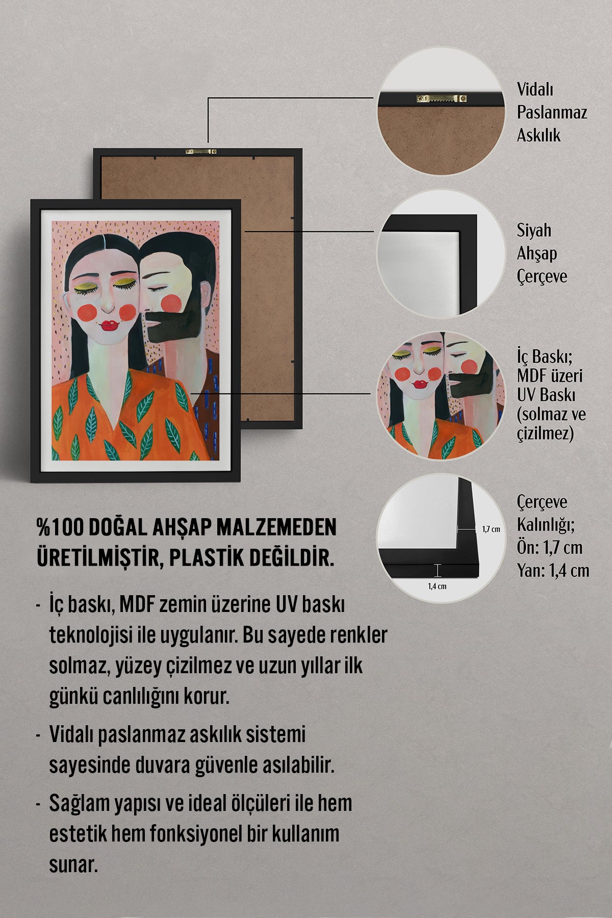 HOMEPACK Ahşap Çerçeveli Tablo Çerçeveli Poster Sanatsal Modern Duvar Dekoru TK-769