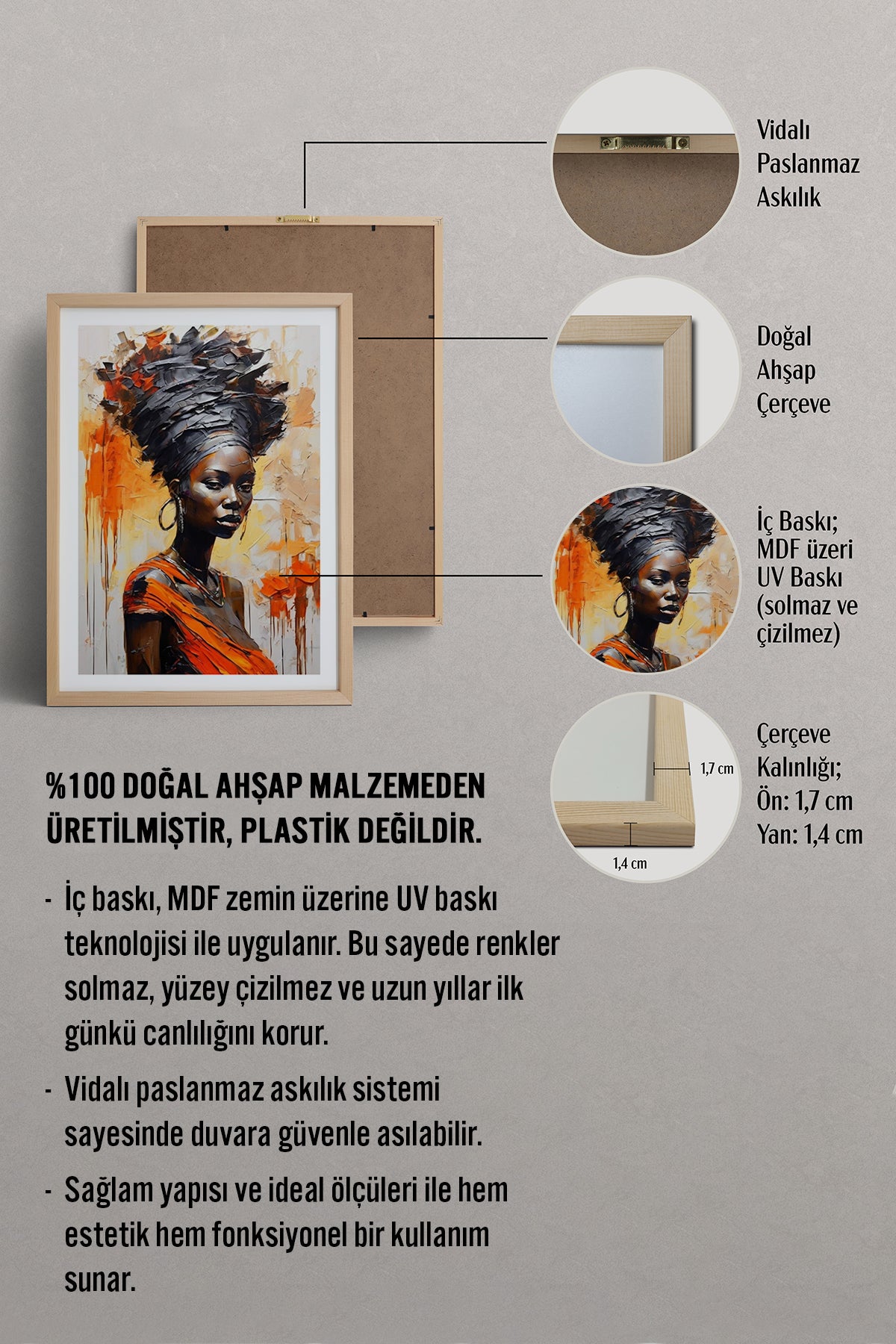 HOMEPACK Ahşap Çerçeveli Tablo Çerçeveli Poster Sanatsal Modern Duvar Dekoru TK-771