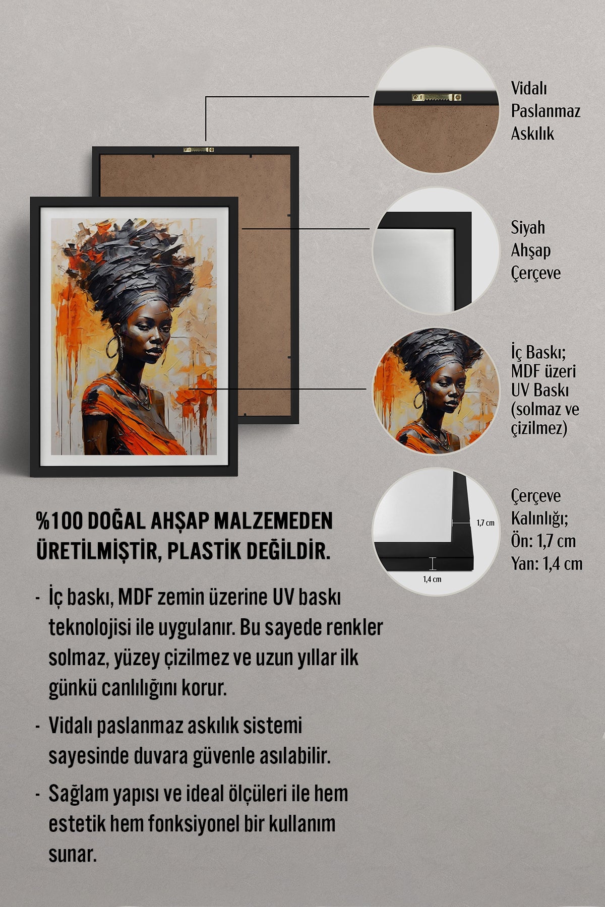 HOMEPACK Ahşap Çerçeveli Tablo Çerçeveli Poster Sanatsal Modern Duvar Dekoru TK-771