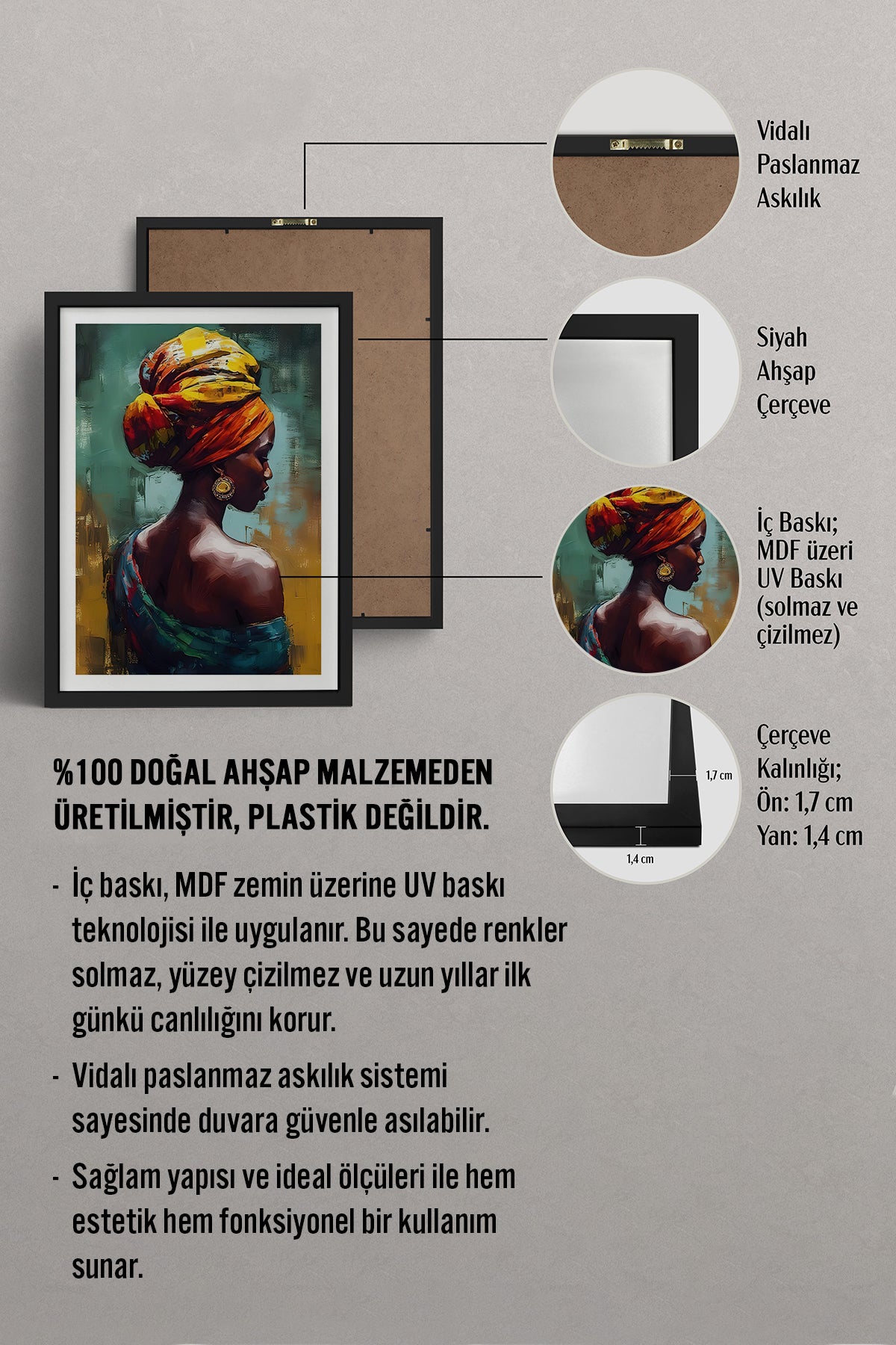 HOMEPACK Ahşap Çerçeveli Tablo Çerçeveli Poster Sanatsal Modern Duvar Dekoru TK-773