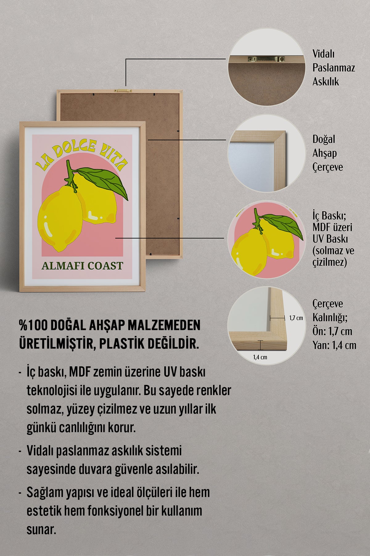 HOMEPACK Ahşap Çerçeveli Tablo Çerçeveli Poster Sanatsal Modern Duvar Dekoru TK-774