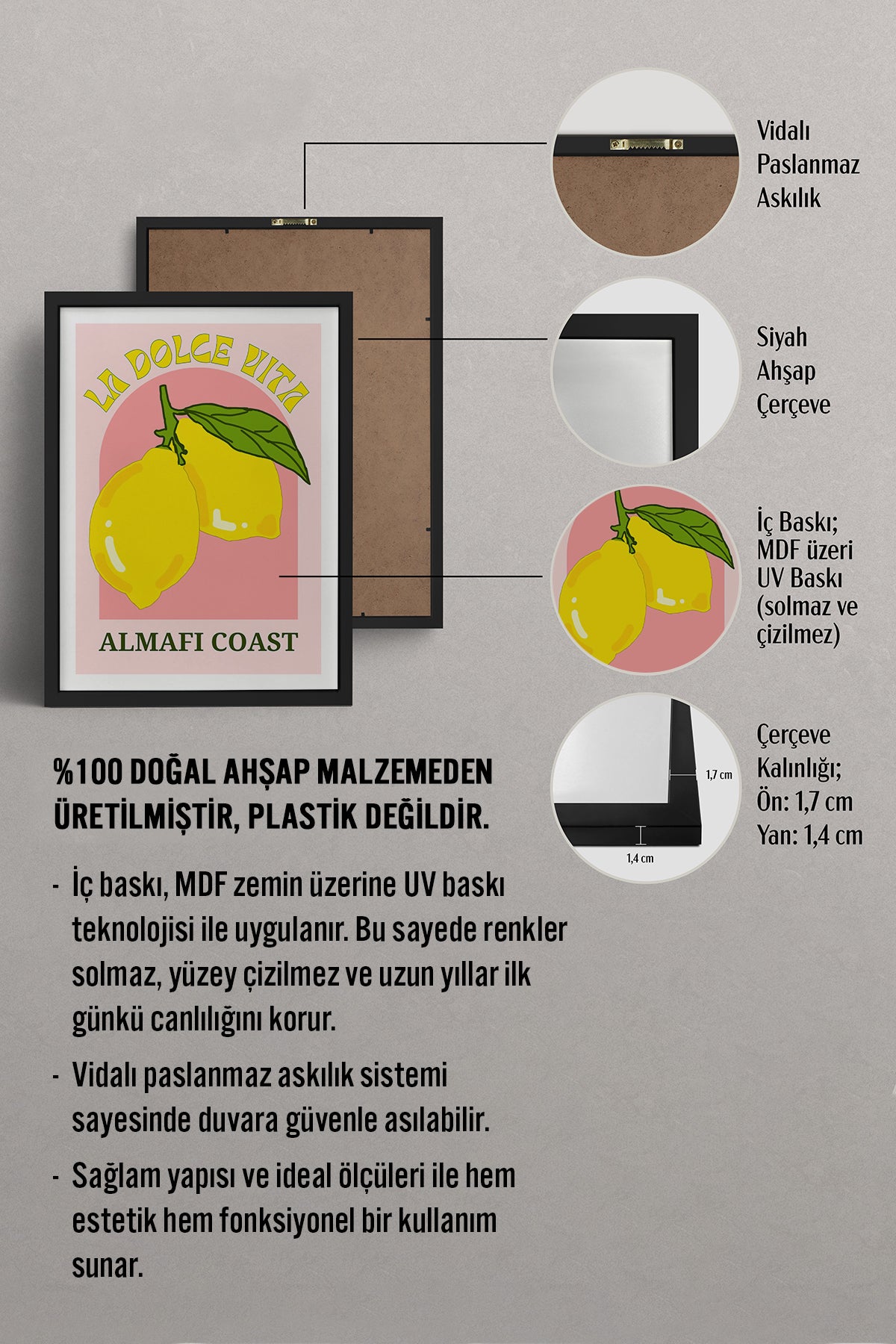 HOMEPACK Ahşap Çerçeveli Tablo Çerçeveli Poster Sanatsal Modern Duvar Dekoru TK-774