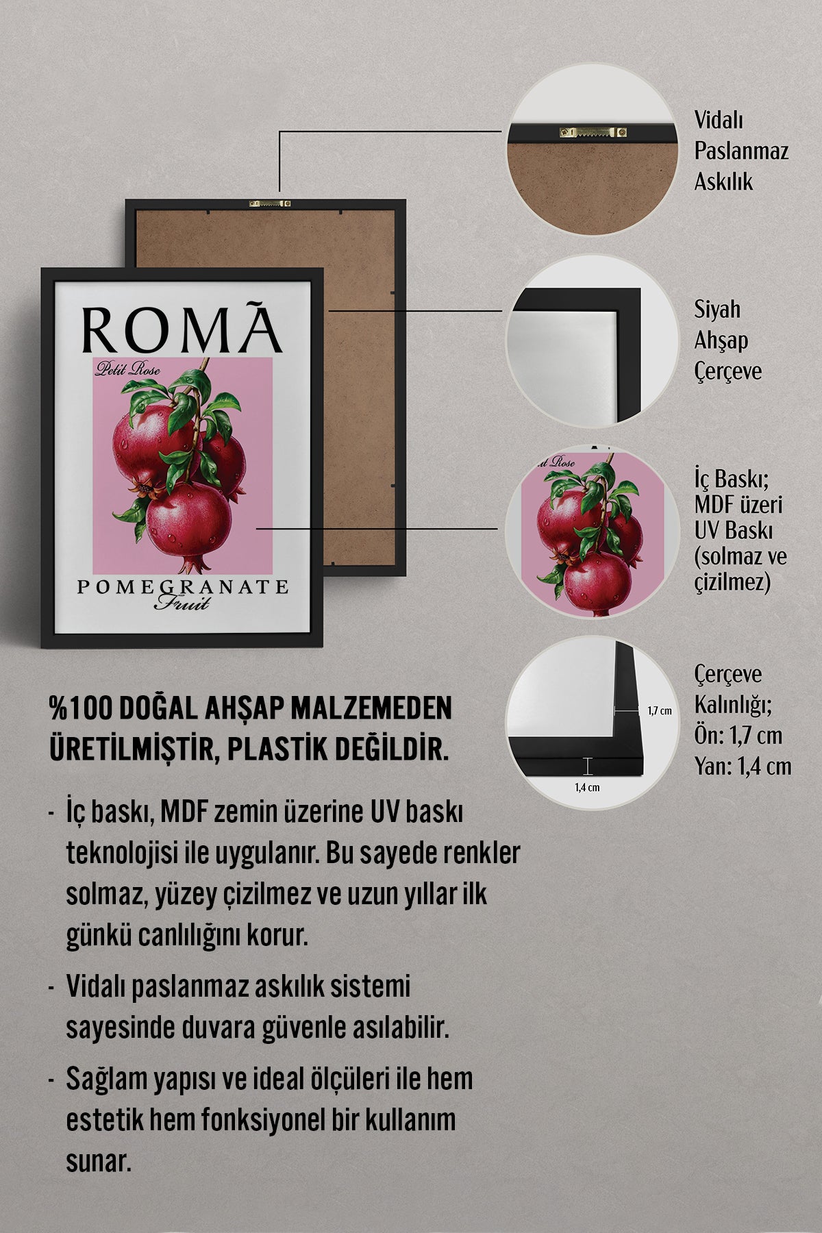 HOMEPACK Ahşap Çerçeveli Tablo Çerçeveli Poster Sanatsal Modern Duvar Dekoru TK-776
