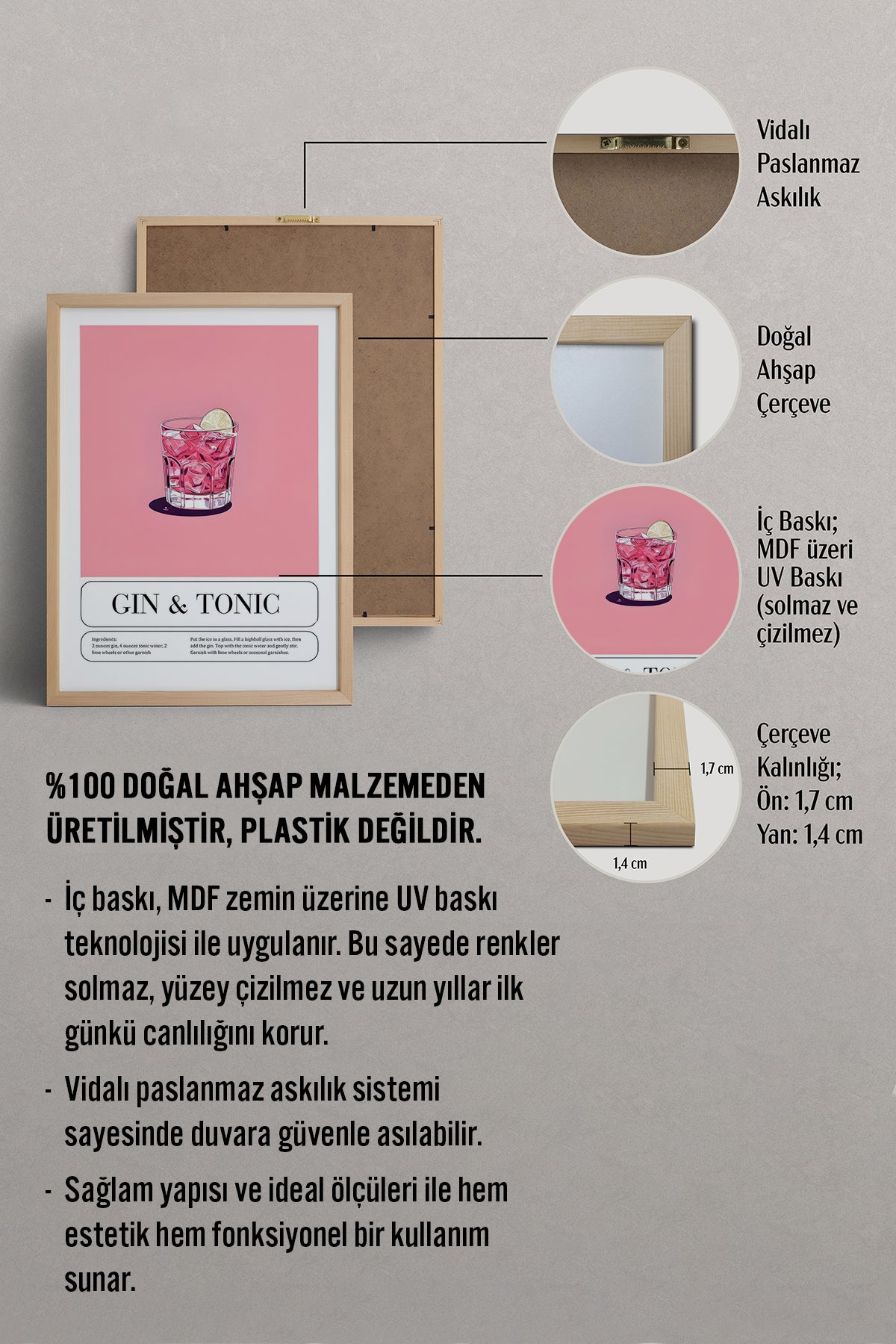 HOMEPACK Ahşap Çerçeveli Tablo Çerçeveli Poster Sanatsal Modern Duvar Dekoru TK-778