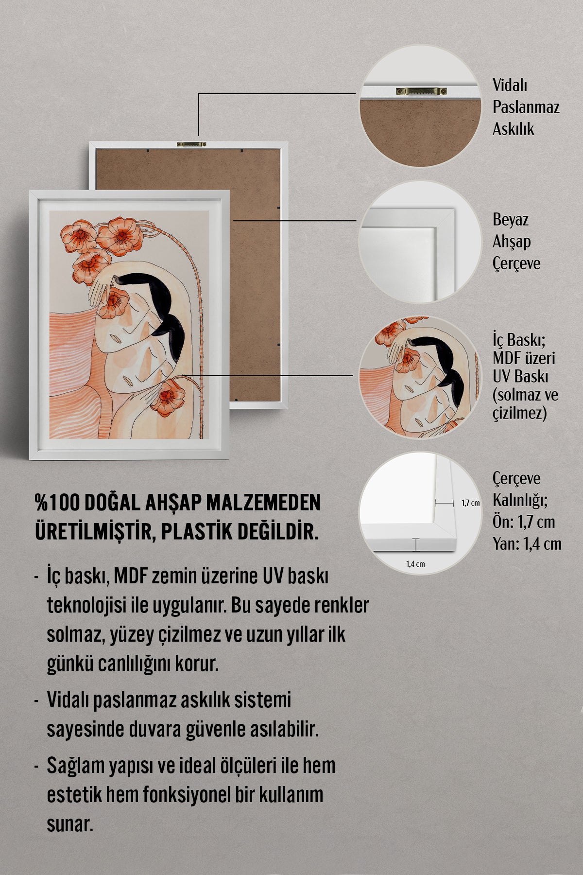 HOMEPACK Ahşap Çerçeveli Tablo Çerçeveli Poster Sanatsal Modern Duvar Dekoru TK-779