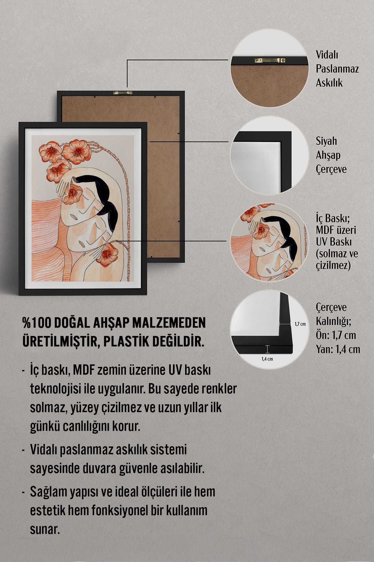 HOMEPACK Ahşap Çerçeveli Tablo Çerçeveli Poster Sanatsal Modern Duvar Dekoru TK-779