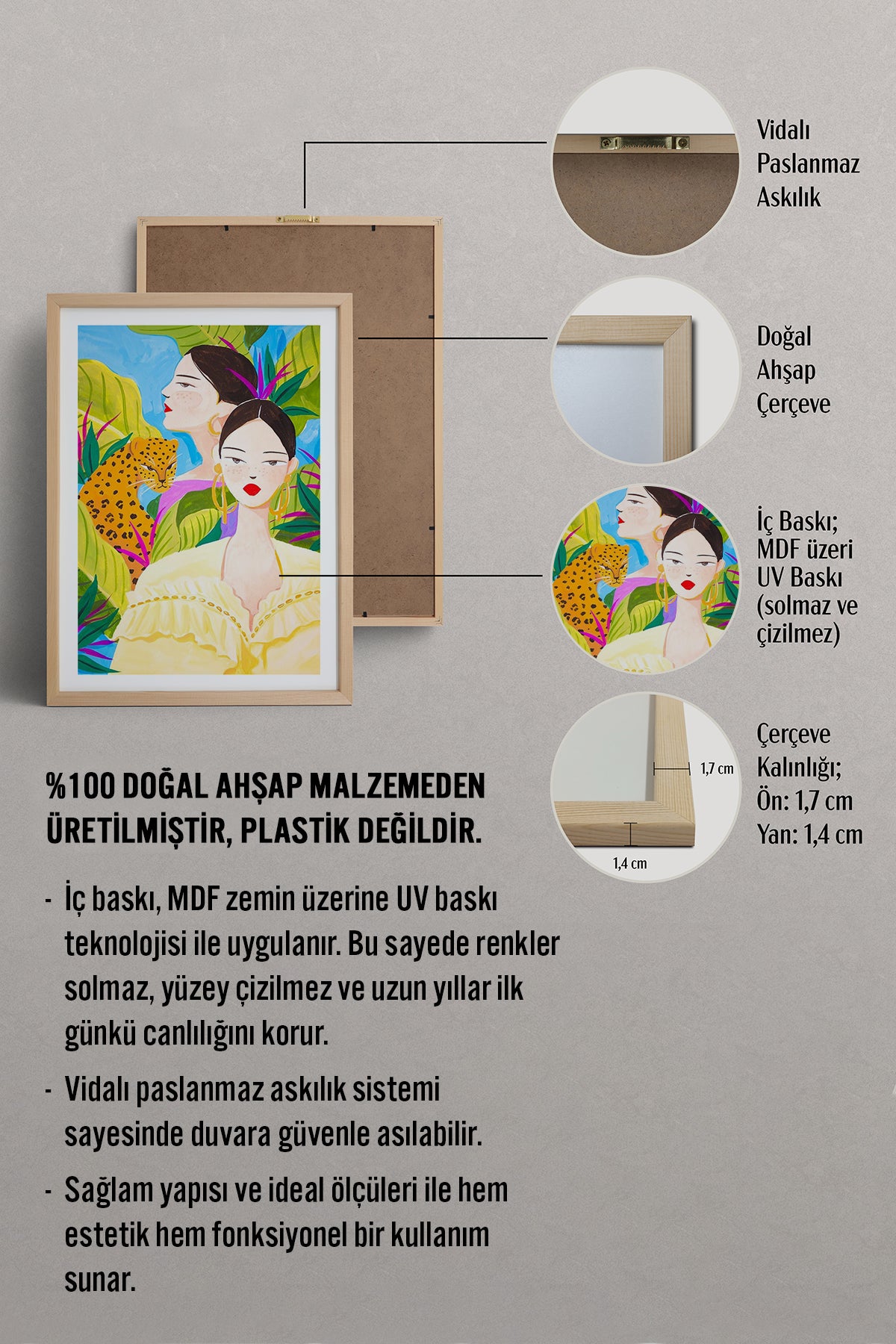 HOMEPACK Ahşap Çerçeveli Tablo Çerçeveli Poster Sanatsal Modern Duvar Dekoru TK-781