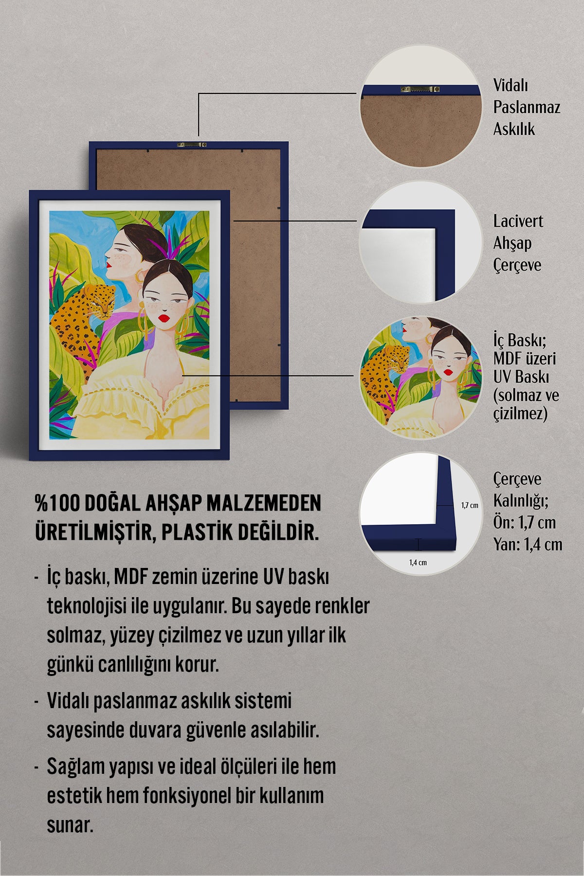 HOMEPACK Ahşap Çerçeveli Tablo Çerçeveli Poster Sanatsal Modern Duvar Dekoru TK-781