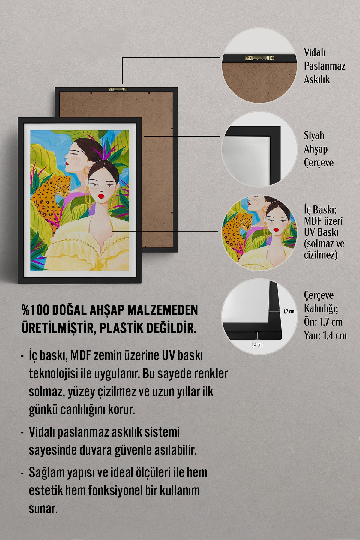 HOMEPACK Ahşap Çerçeveli Tablo Çerçeveli Poster Sanatsal Modern Duvar Dekoru TK-781