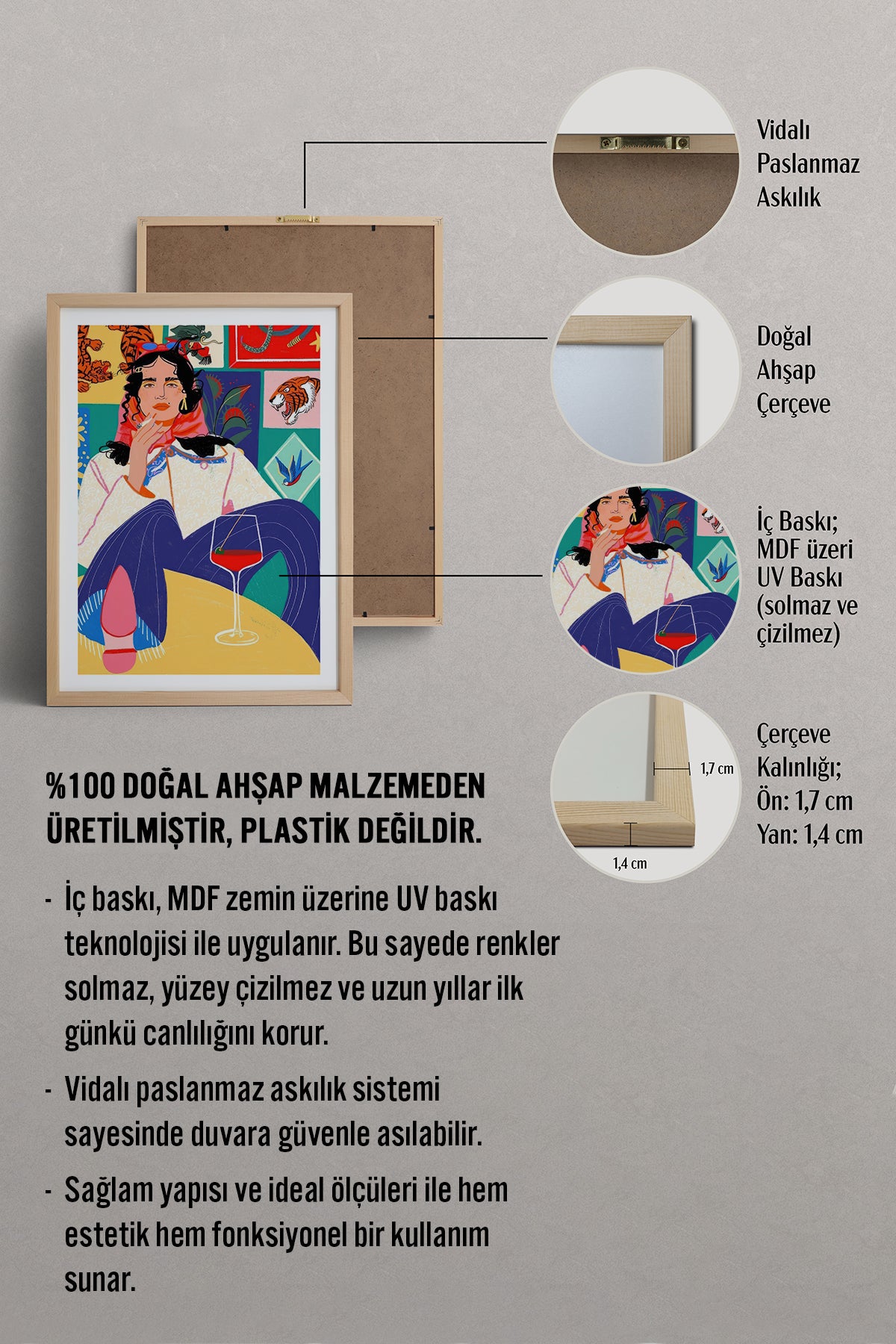 HOMEPACK Ahşap Çerçeveli Tablo Çerçeveli Poster Sanatsal Modern Duvar Dekoru TK-784