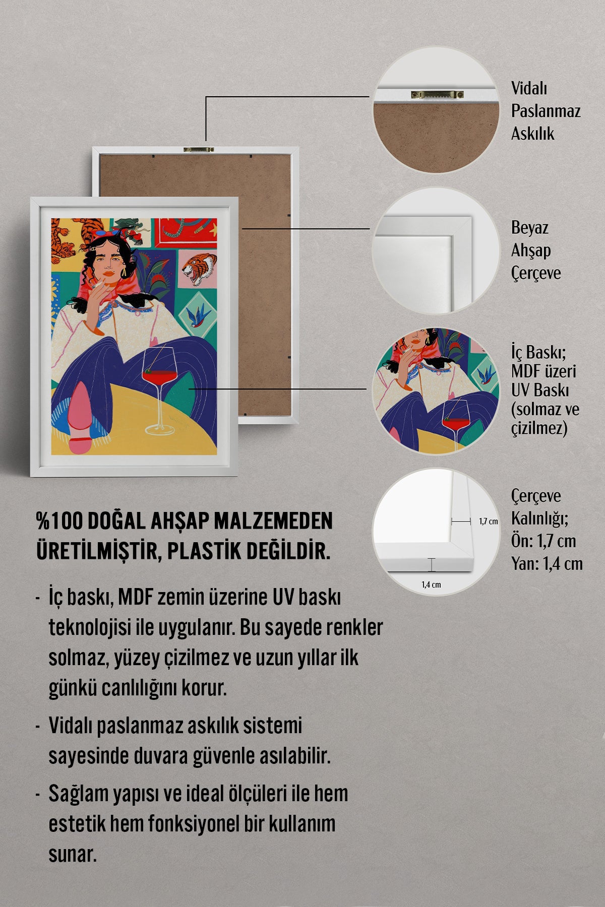 HOMEPACK Ahşap Çerçeveli Tablo Çerçeveli Poster Sanatsal Modern Duvar Dekoru TK-784