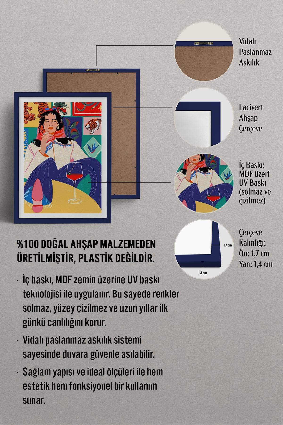 HOMEPACK Ahşap Çerçeveli Tablo Çerçeveli Poster Sanatsal Modern Duvar Dekoru TK-784