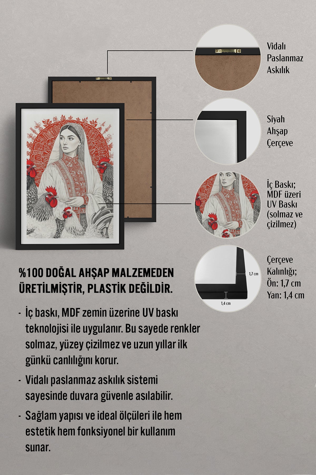 HOMEPACK Ahşap Çerçeveli Tablo Çerçeveli Poster Sanatsal Modern Duvar Dekoru TK-788