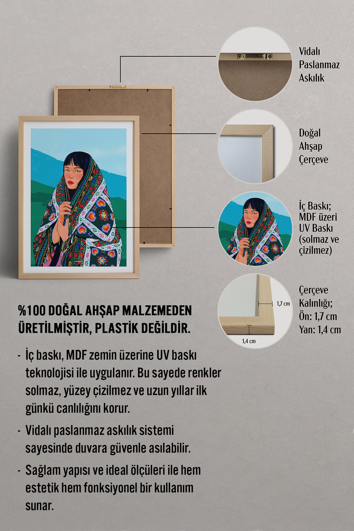 HOMEPACK Ahşap Çerçeveli Tablo Çerçeveli Poster Sanatsal Modern Duvar Dekoru TK-790