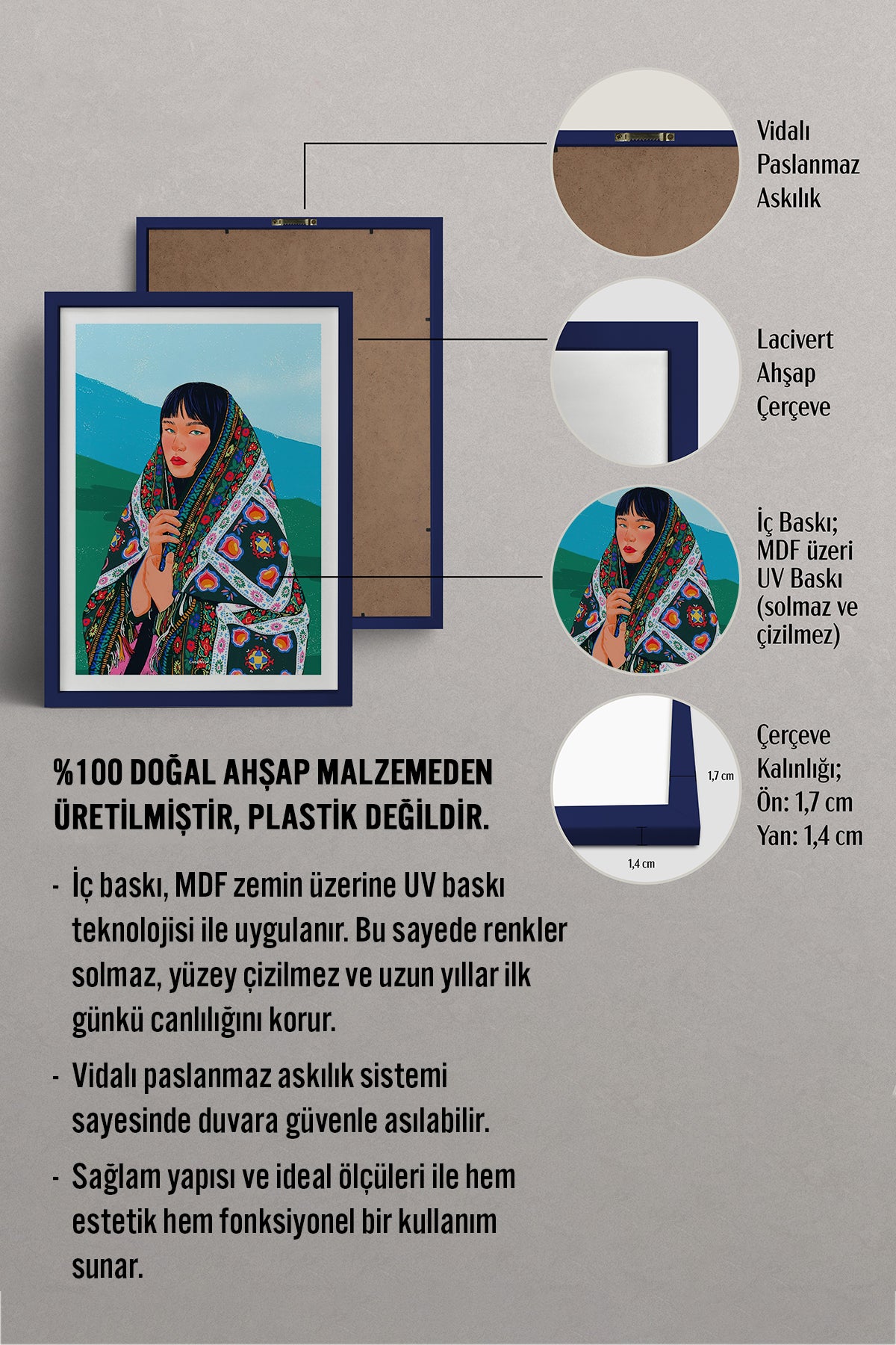 HOMEPACK Ahşap Çerçeveli Tablo Çerçeveli Poster Sanatsal Modern Duvar Dekoru TK-790