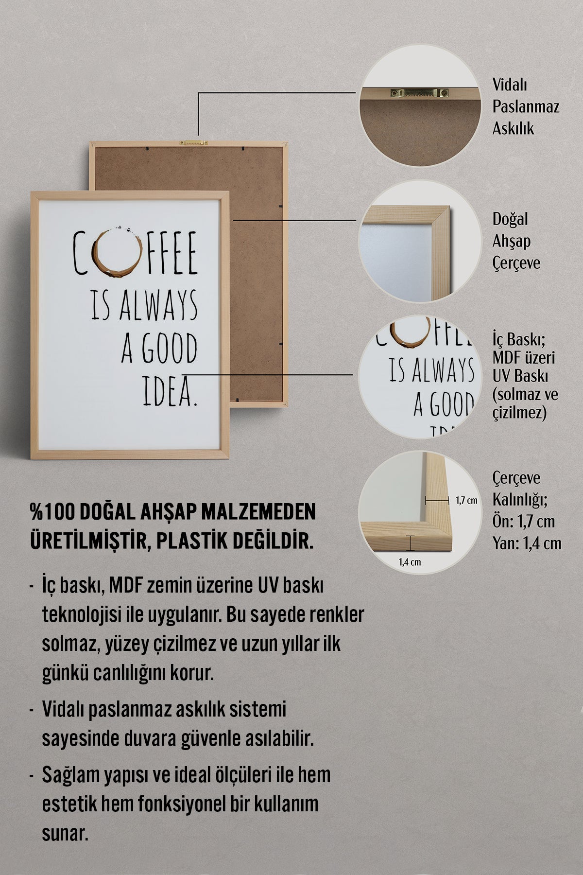 HOMEPACK Ahşap Çerçeveli Tablo Çerçeveli Poster Sanatsal Modern Duvar Dekoru TK-792
