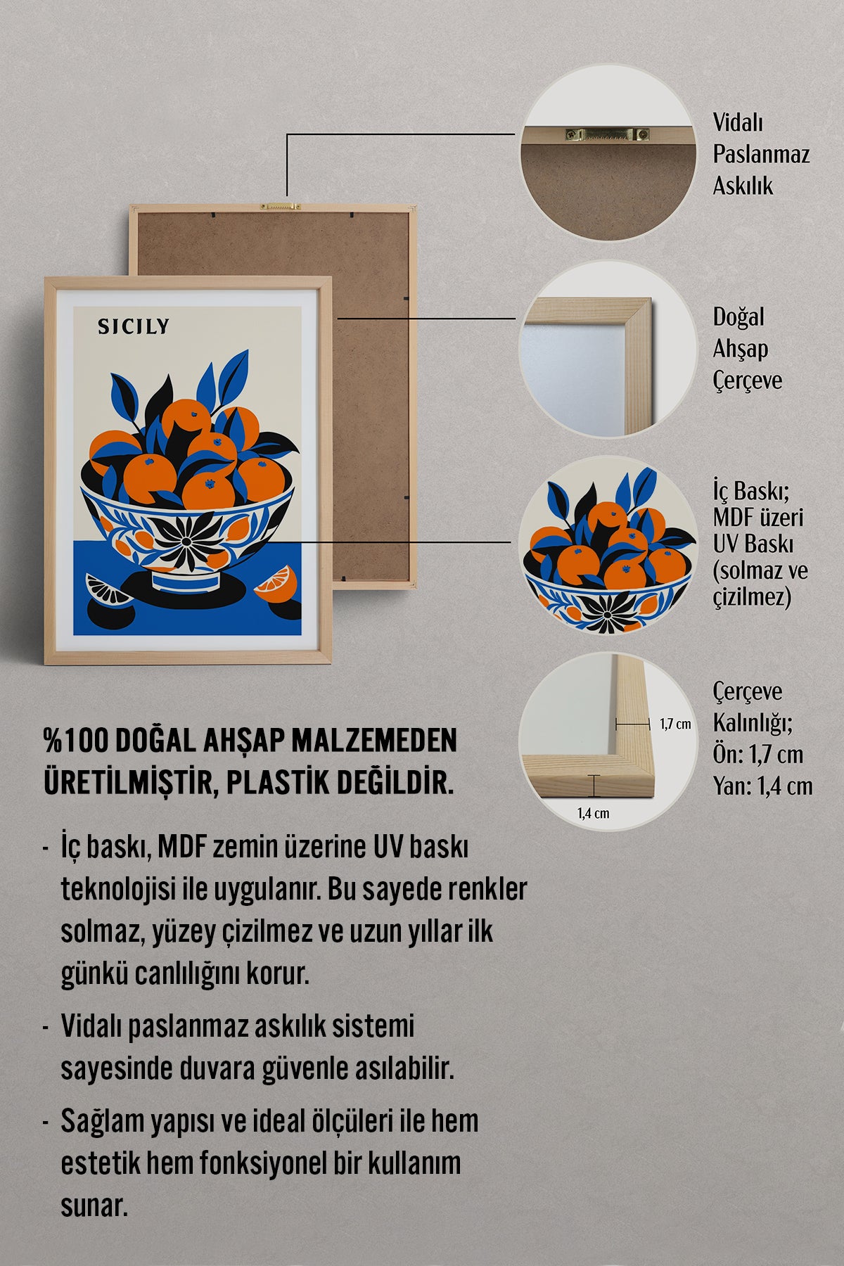 HOMEPACK Ahşap Çerçeveli Tablo Çerçeveli Poster Sanatsal Modern Duvar Dekoru TK-813
