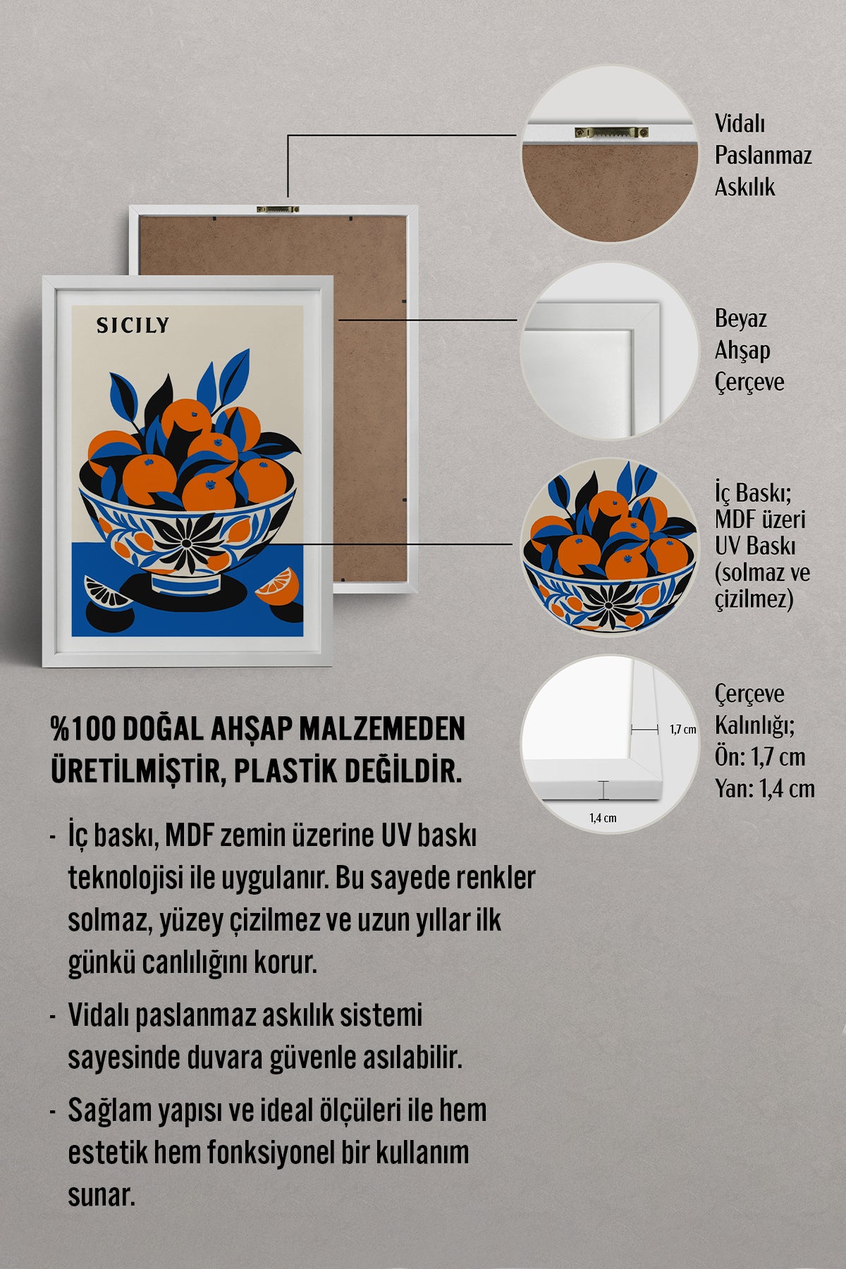 HOMEPACK Ahşap Çerçeveli Tablo Çerçeveli Poster Sanatsal Modern Duvar Dekoru TK-813