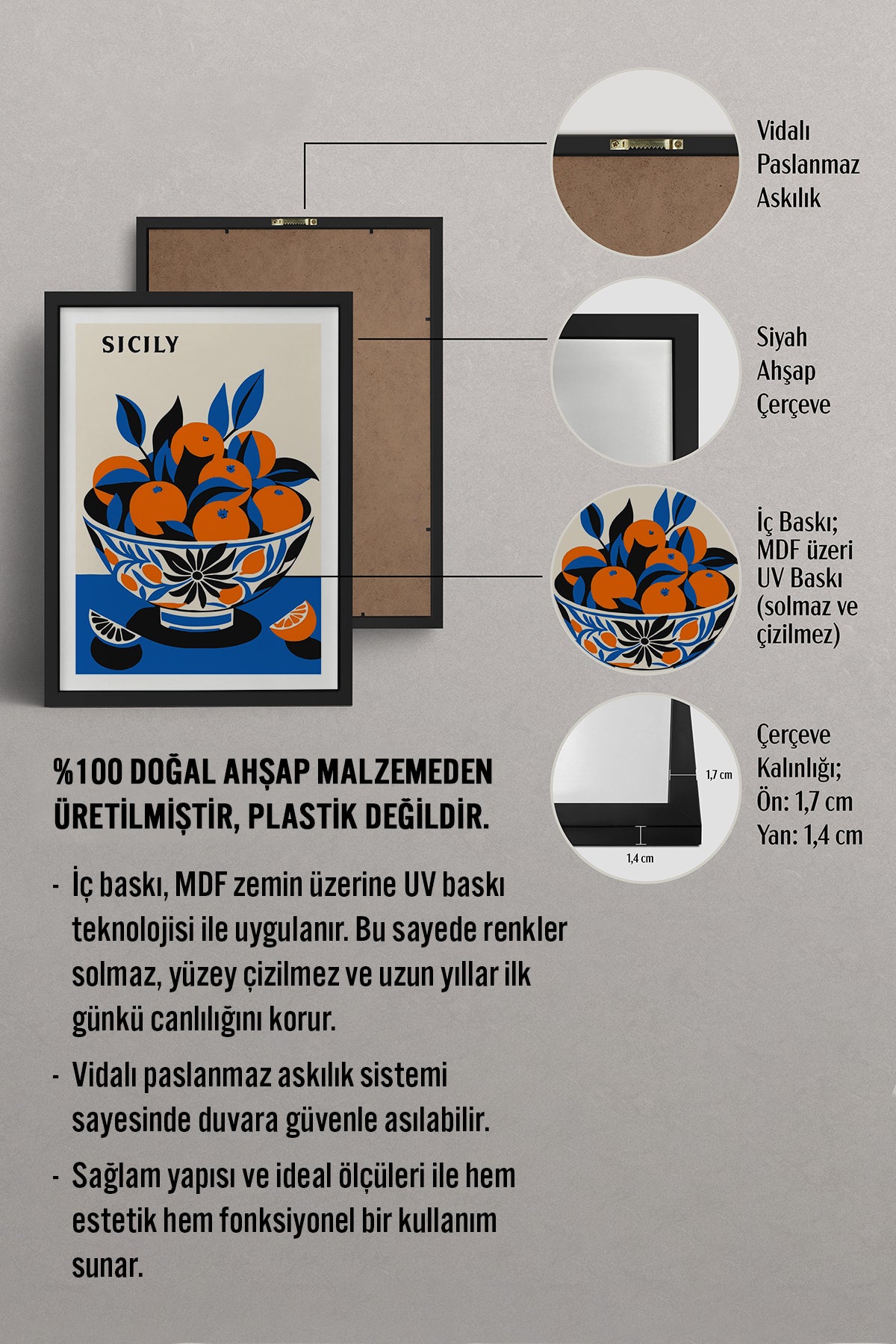 HOMEPACK Ahşap Çerçeveli Tablo Çerçeveli Poster Sanatsal Modern Duvar Dekoru TK-813