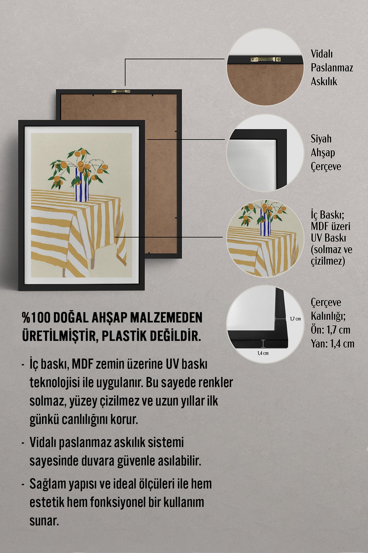 HOMEPACK Ahşap Çerçeveli Tablo Çerçeveli Poster Sanatsal Modern Duvar Dekoru TK-816