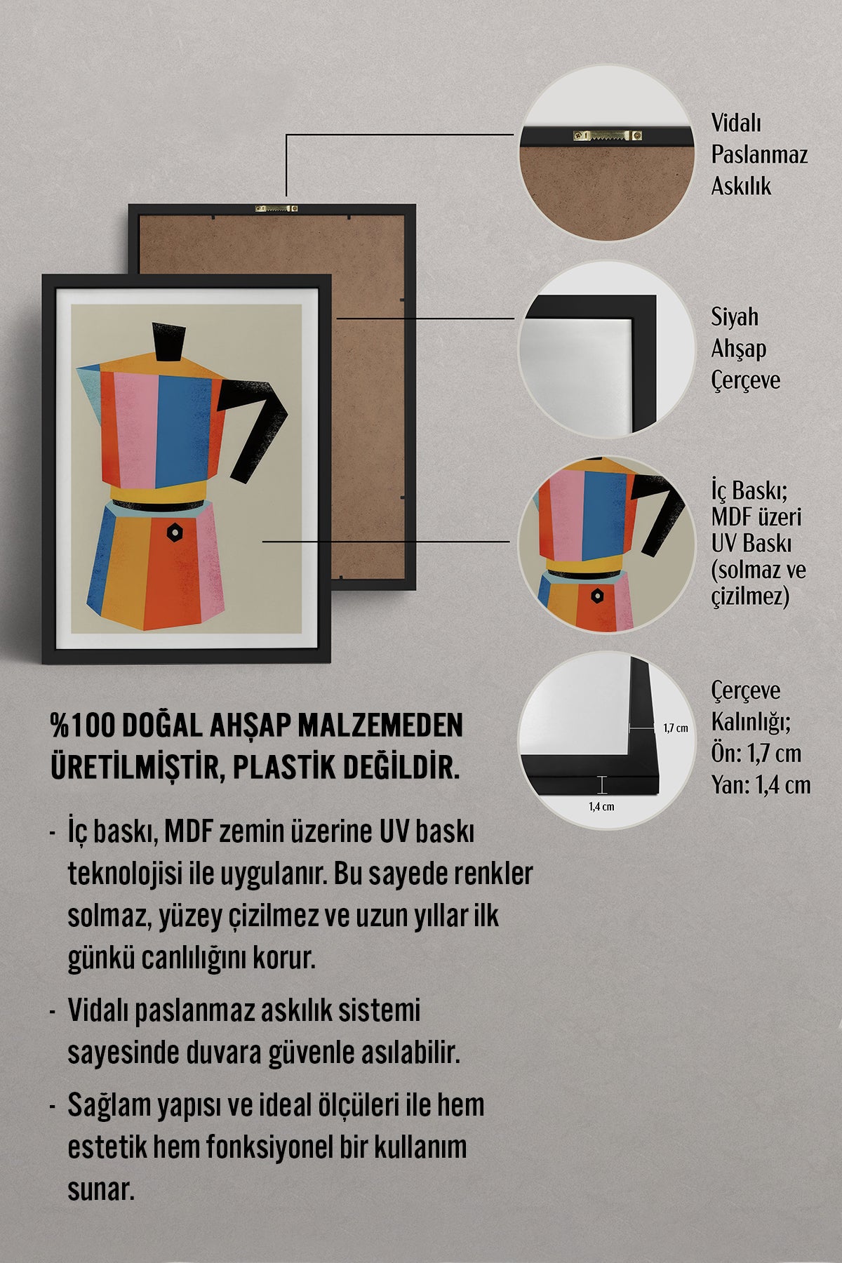 HOMEPACK Ahşap Çerçeveli Tablo Çerçeveli Poster Sanatsal Modern Duvar Dekoru TK-818