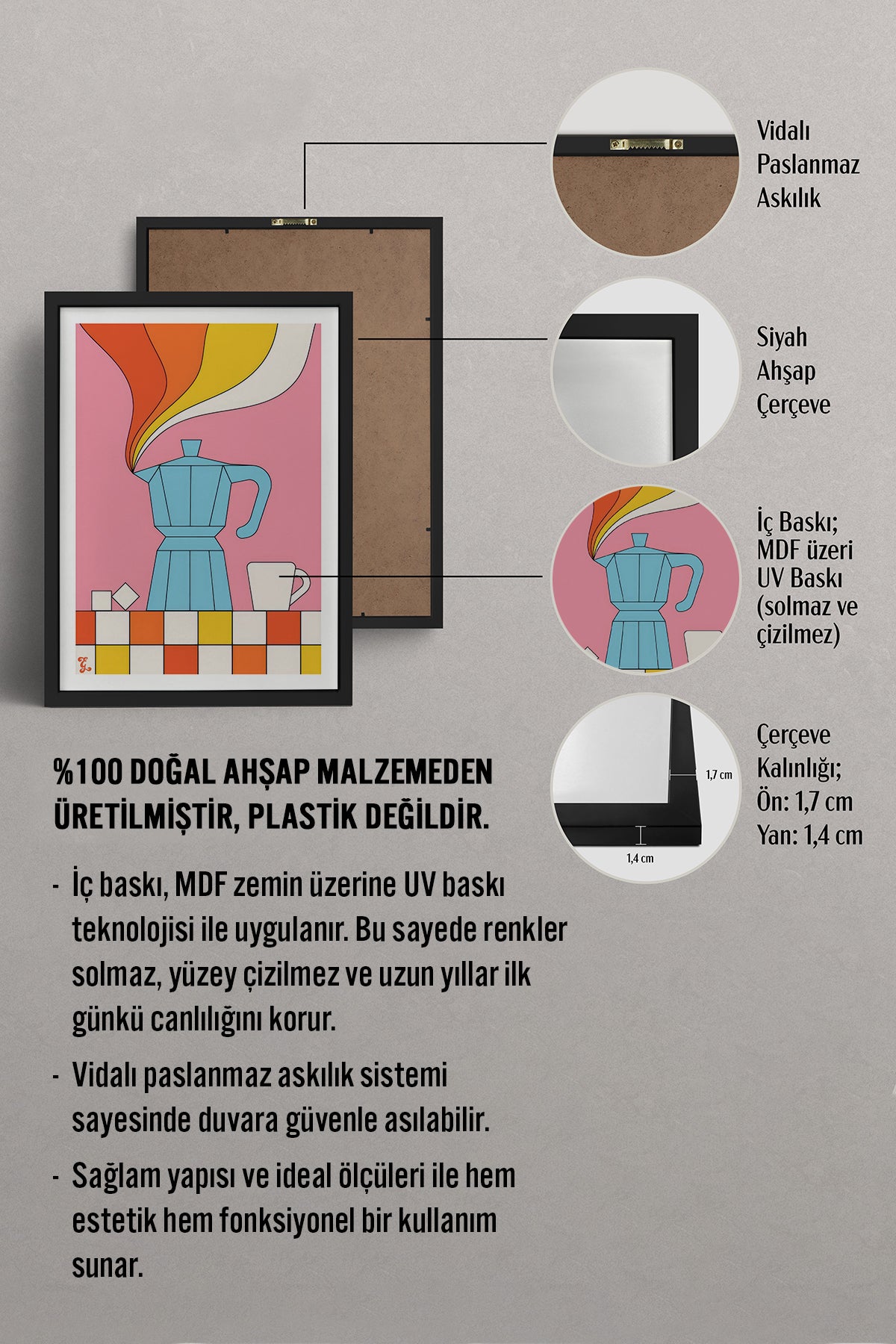 HOMEPACK Ahşap Çerçeveli Tablo Çerçeveli Poster Sanatsal Modern Duvar Dekoru TK-819