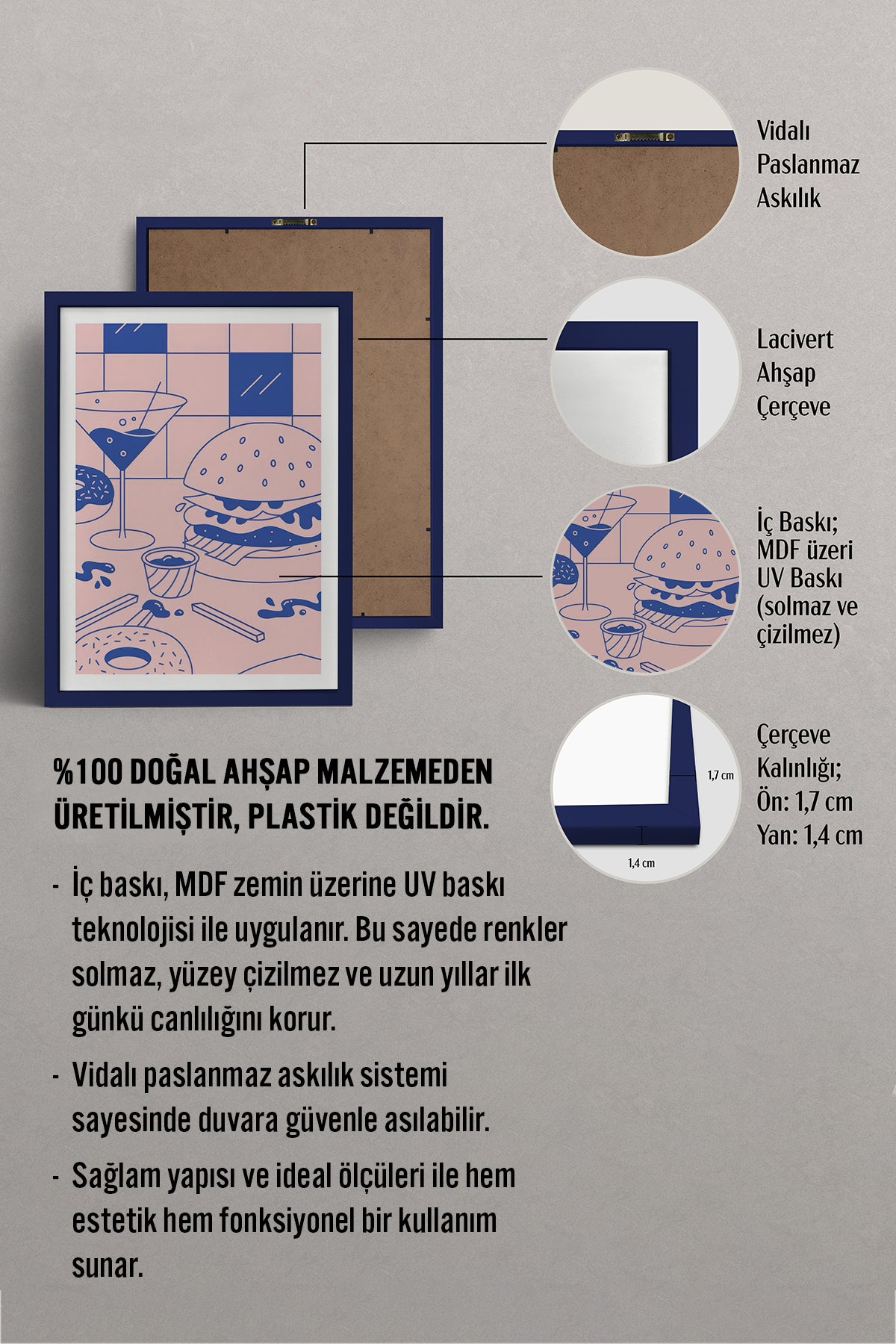 HOMEPACK Ahşap Çerçeveli Tablo Çerçeveli Poster Sanatsal Modern Duvar Dekoru TK-820