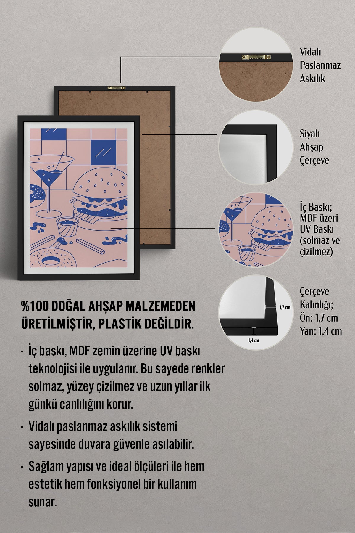 HOMEPACK Ahşap Çerçeveli Tablo Çerçeveli Poster Sanatsal Modern Duvar Dekoru TK-820
