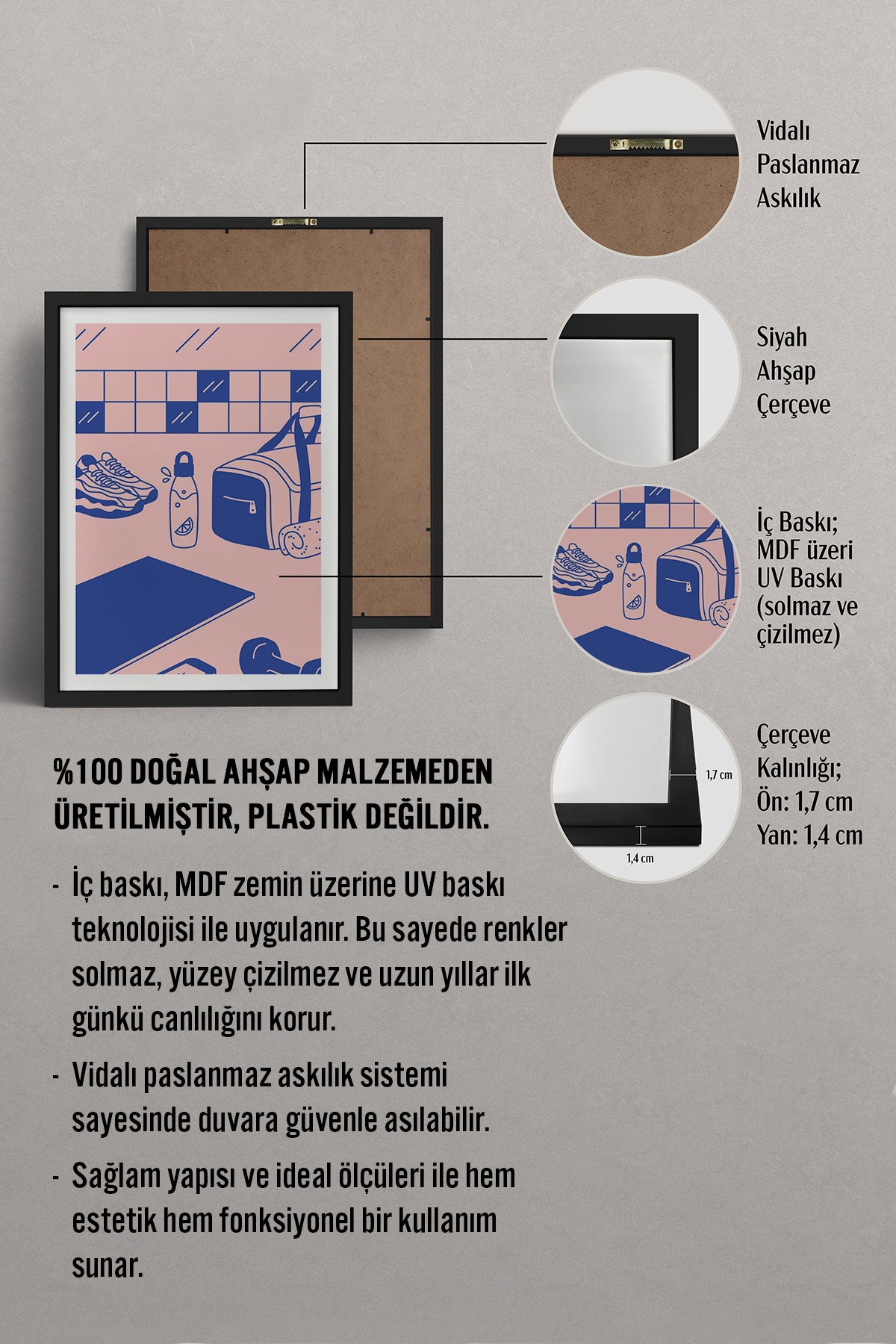 HOMEPACK Ahşap Çerçeveli Tablo Çerçeveli Poster Sanatsal Modern Duvar Dekoru TK-821