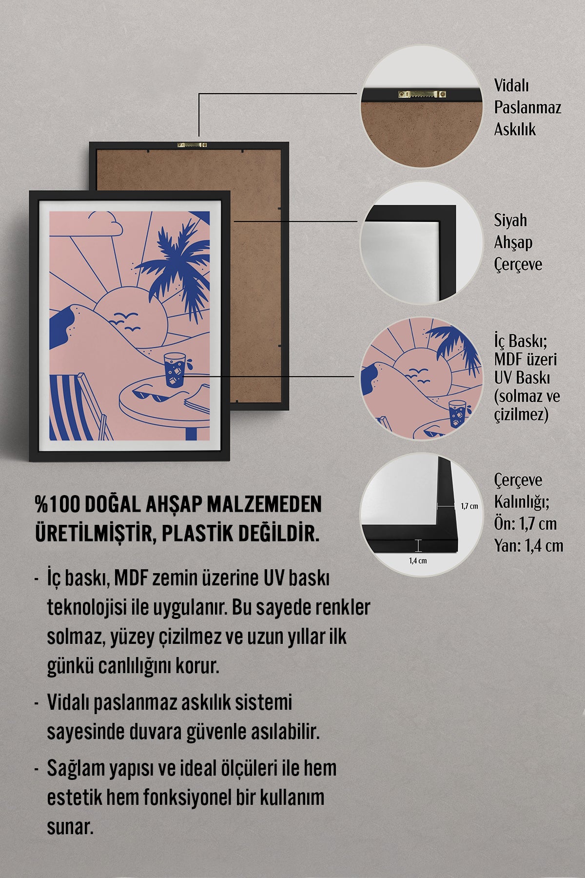 HOMEPACK Ahşap Çerçeveli Tablo Çerçeveli Poster Sanatsal Modern Duvar Dekoru TK-823