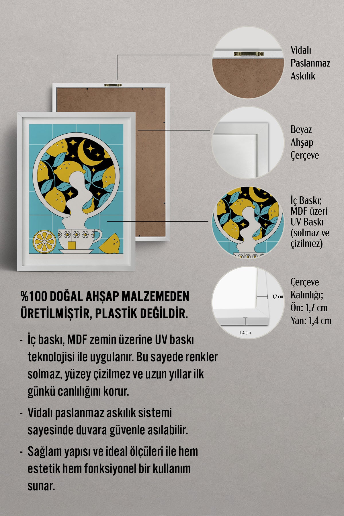 HOMEPACK Ahşap Çerçeveli Tablo Çerçeveli Poster Sanatsal Modern Duvar Dekoru TK-824