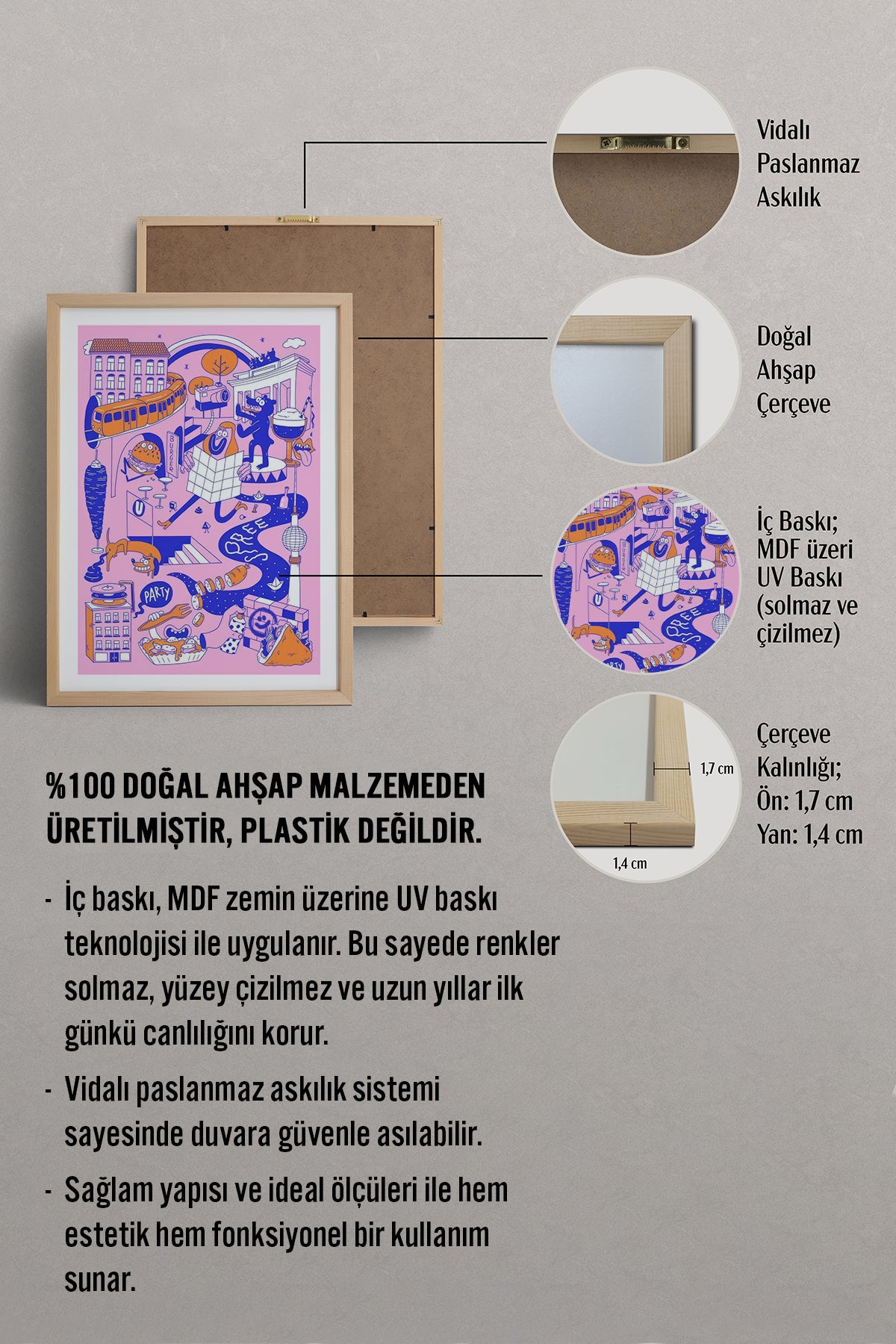 HOMEPACK Ahşap Çerçeveli Tablo Çerçeveli Poster Sanatsal Modern Duvar Dekoru TK-825
